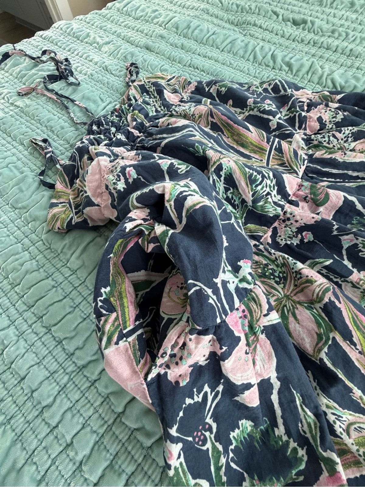 Vineyard Vines Navy Maxi Sundress with Pink & Green Floral Print-small