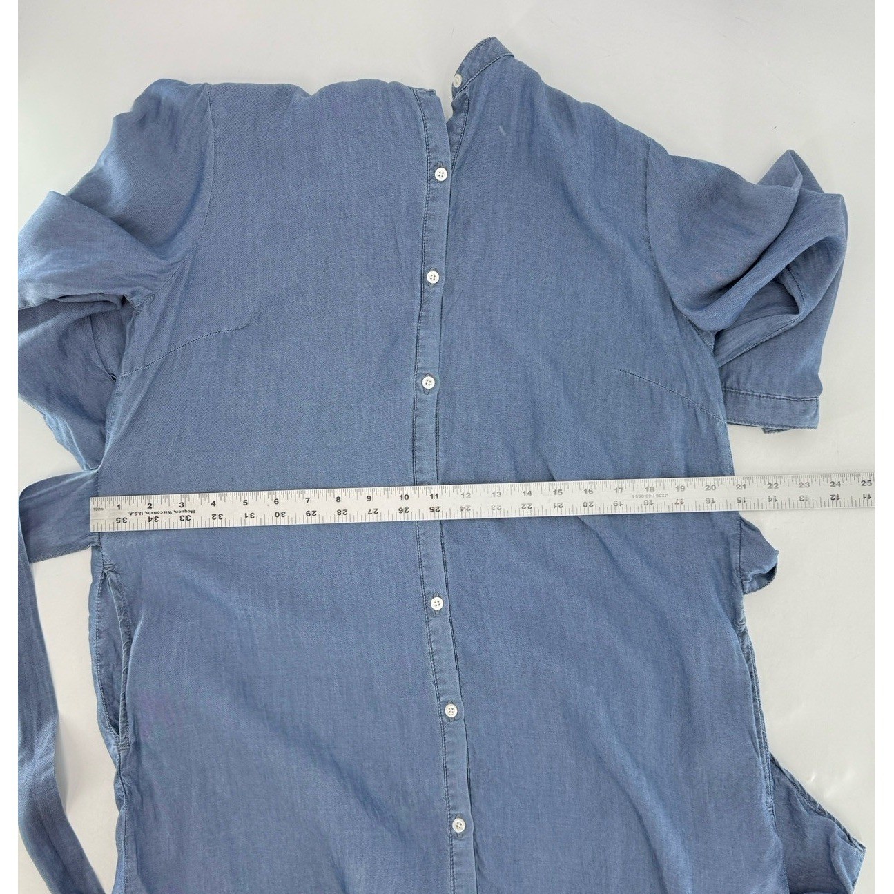 J. McLaughlin Blue Chambray Tencel Button Front Tie Back Midi Dress Sz M Preppy