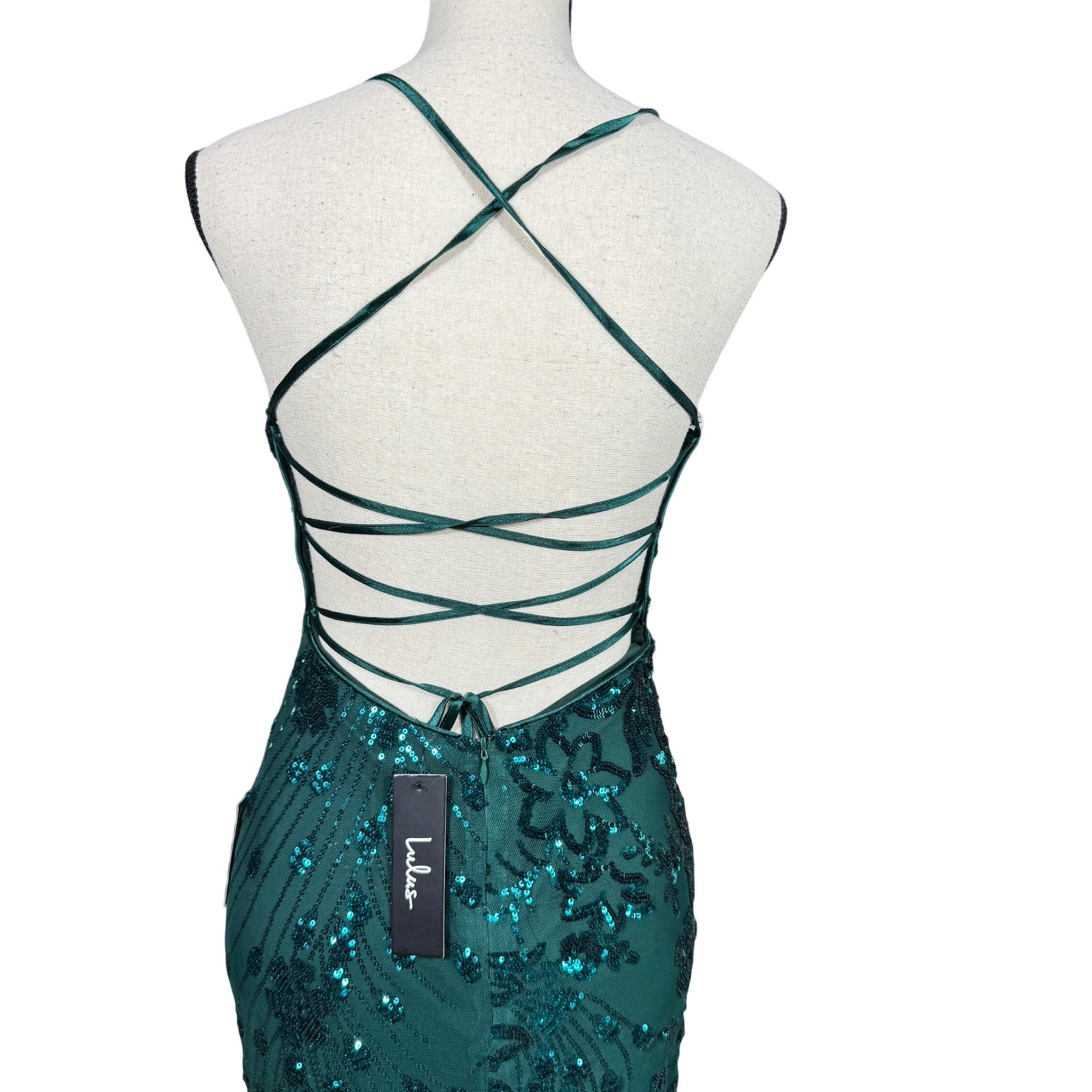 Lulus Emerald Green Sequin Lace-Up Maxi Dress Mermaid Formal Gown NWT