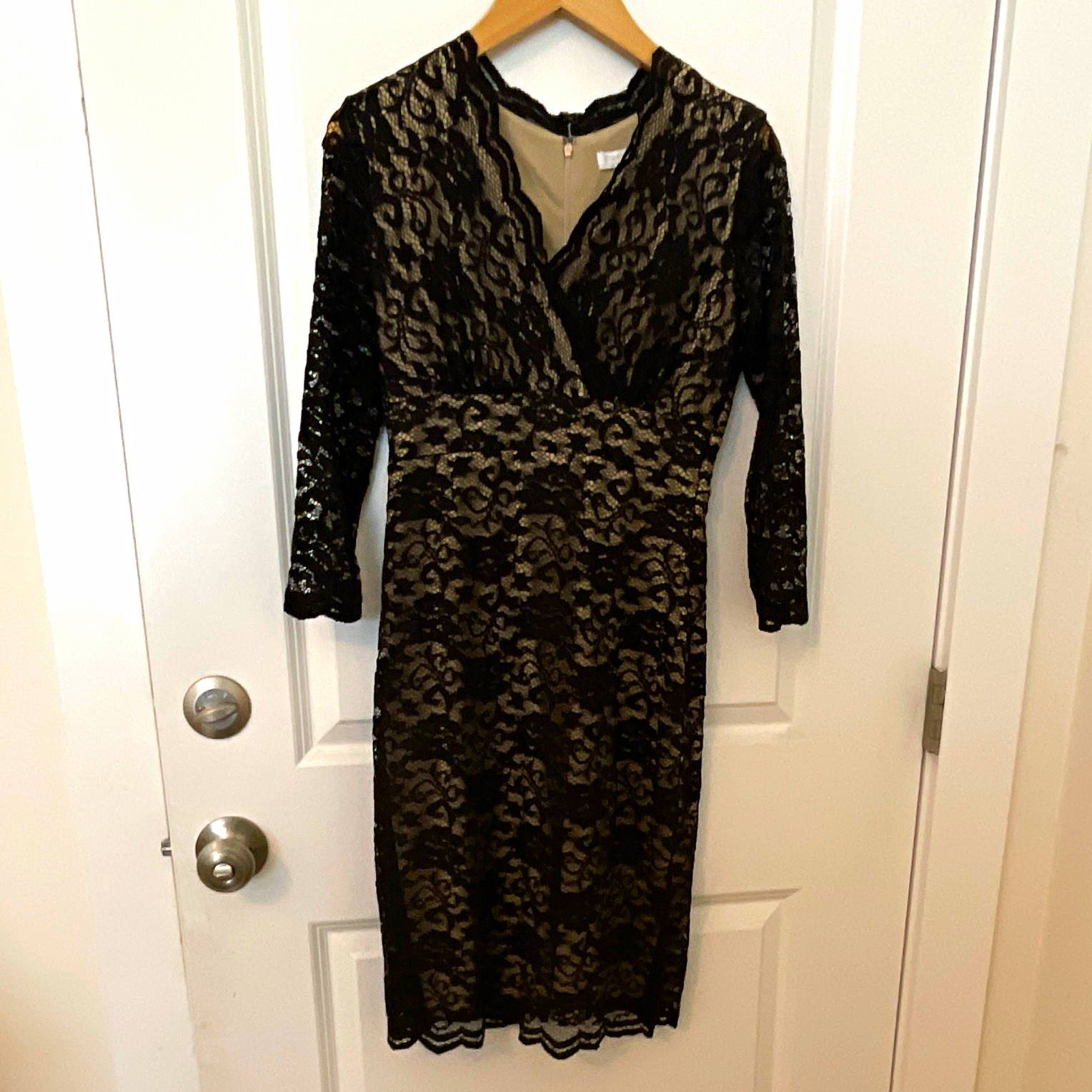 Charter Club Petites PP Black Lace Floral V-Neck Sheath Dress Lined Zip