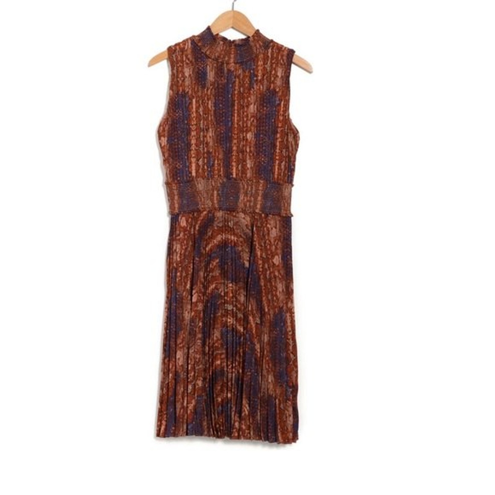 Nanette Lepore Smocked Snake Print Sleeveless Dress Size 8 Brown