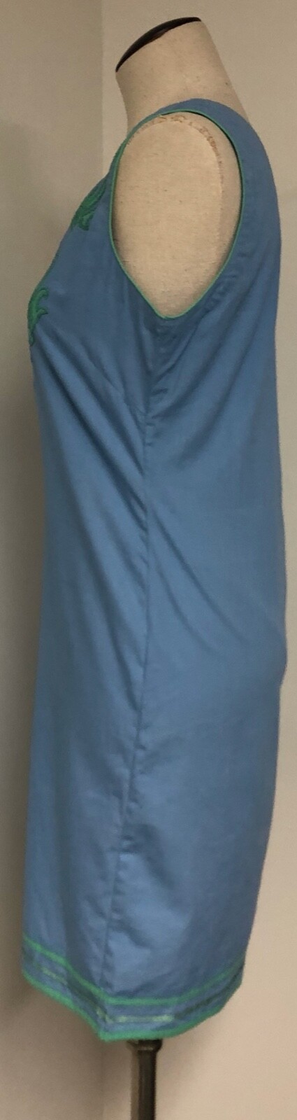 BELLA TU JEANNE D GOPI VAID TUNIC STYLE BLUE W GREEN EMBROIDERY 100% COTTON SZ S