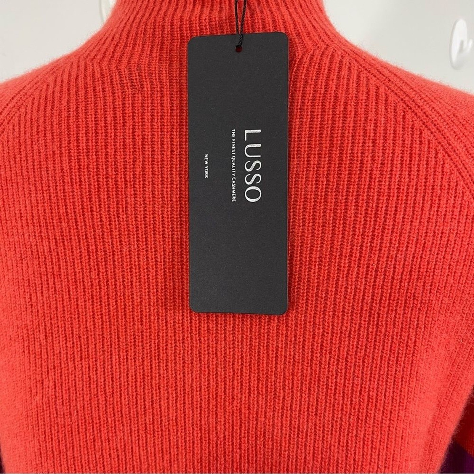 NWT LUSSO CASHMERE 100% Cashmere Sweater Dress MEDIUM Pumpkin Blaze Colorblock