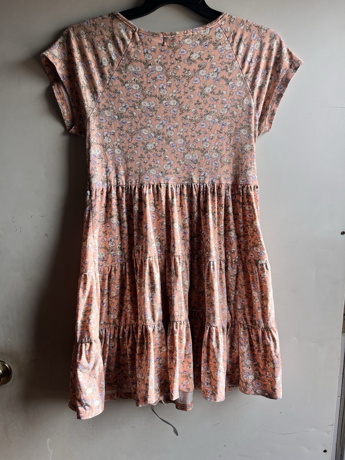 No Comment Peach Multicolor Floral Ruffle V-Neck Cap Sleeve Mini Dress M