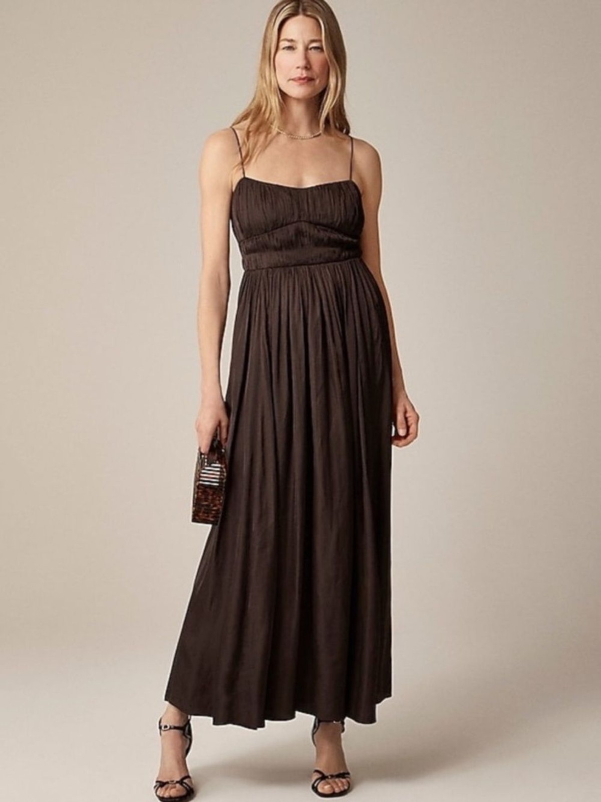 J Crew NWT Collection Ruched Maxi Dress Sz 12 in Luster Georgette Deep Chocolate