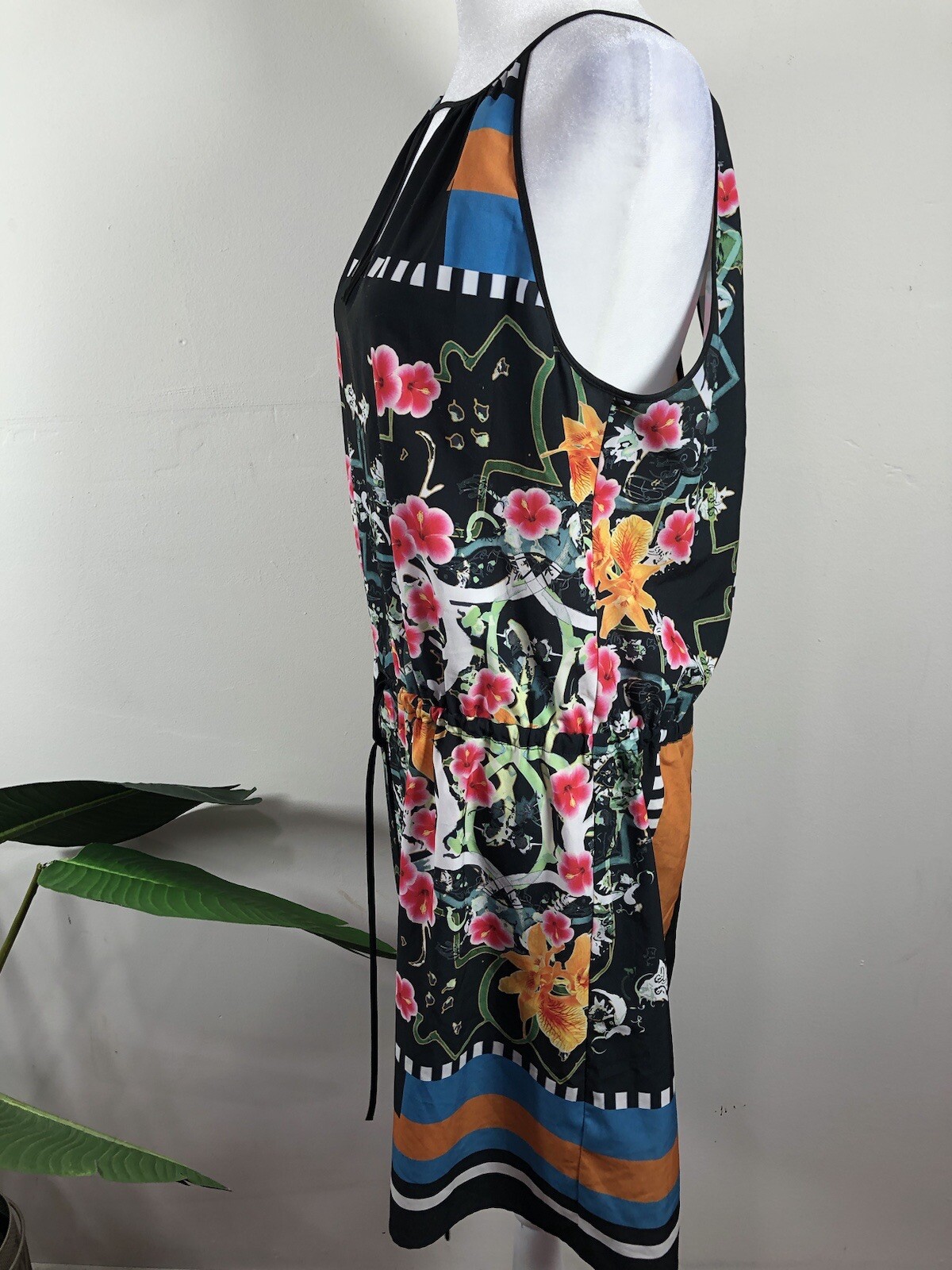 Clover Canyon Orange Floral Disc Neoprene Scuba Sheath Dress S Bodycon SEXY