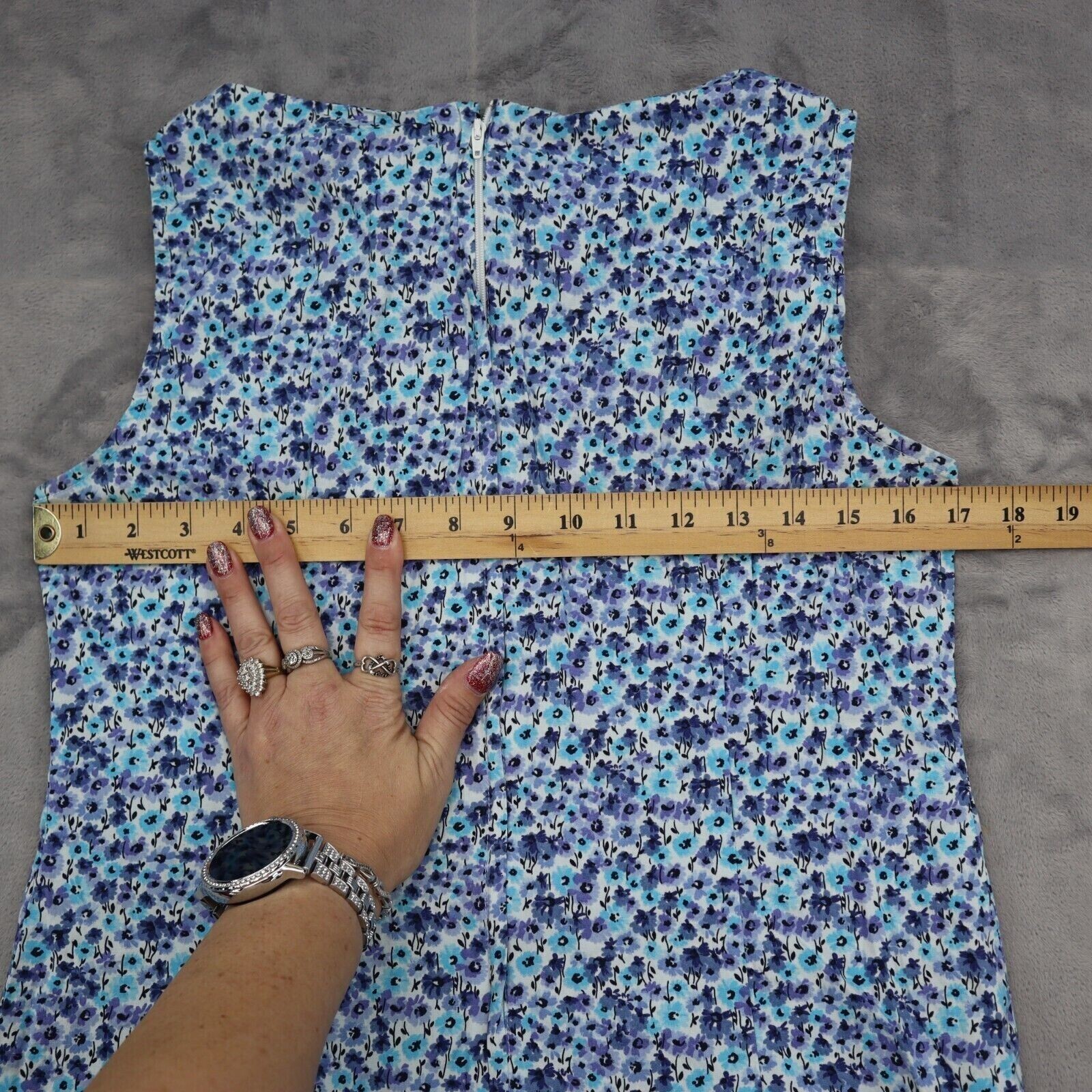 Betsy Lauren Dress Womens 12P Blue Petite Sleeveless Boat Neck Zip Mini Dress