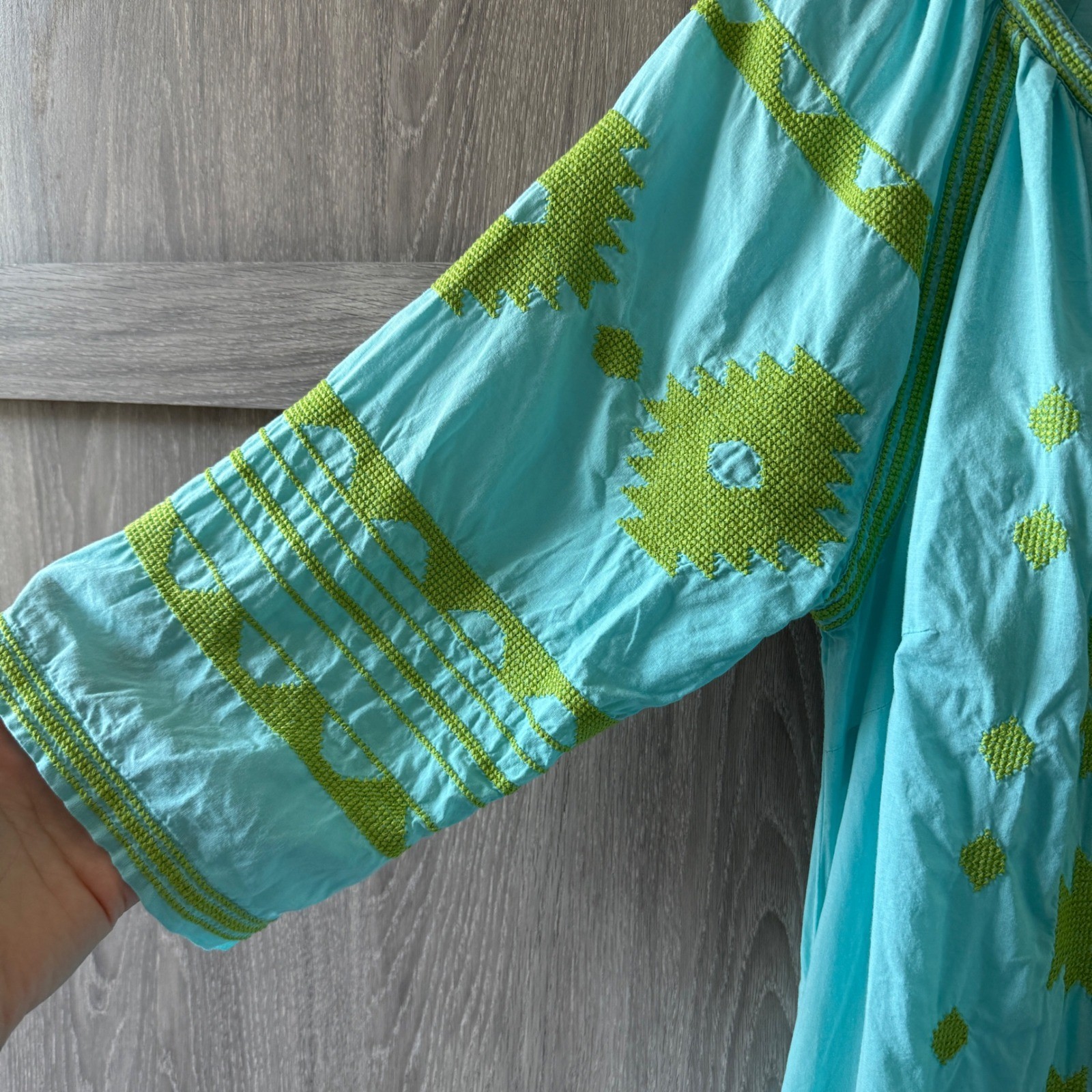 Gretchen Scott Montezuma Embroidered Midi Dress Women Med Turquoise Boho Tassel