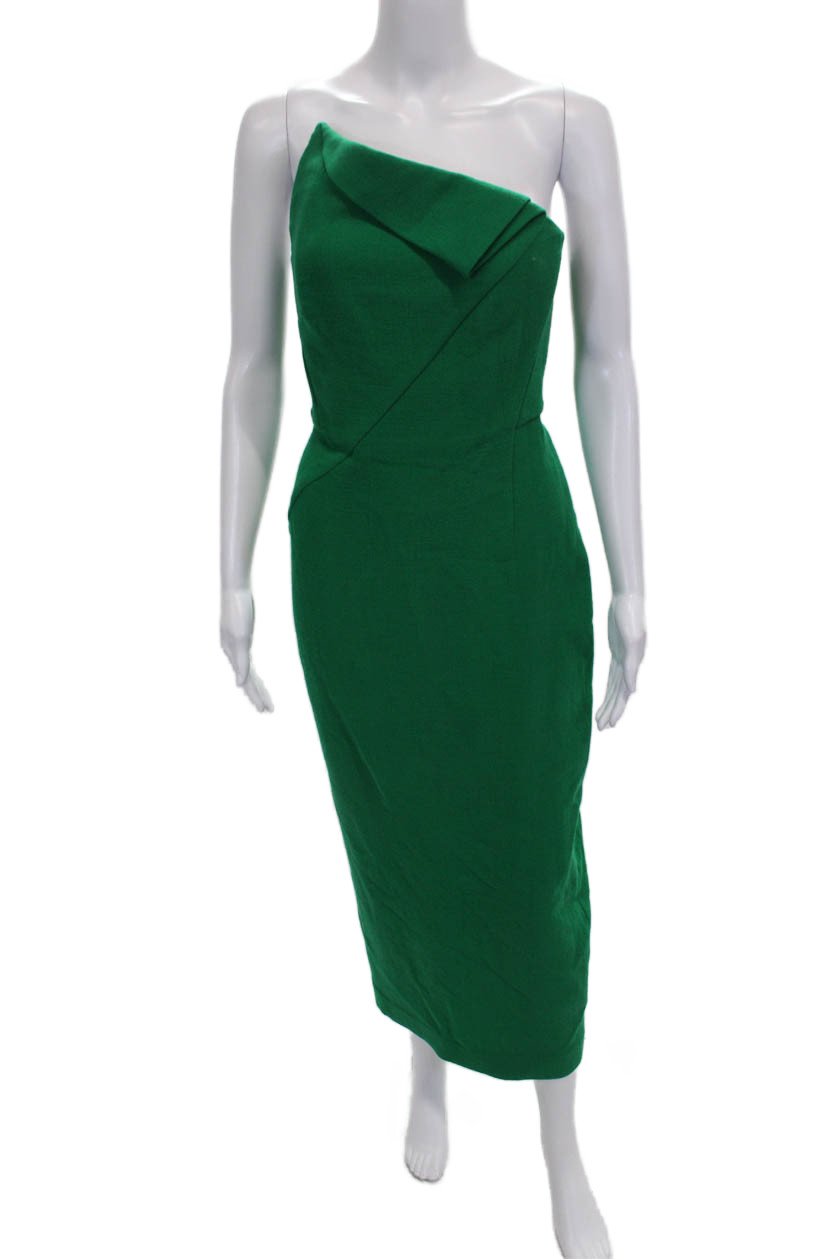 Roland Mouret Womens Pencil Dress Green Wool One Shoulder Full Length Size 6