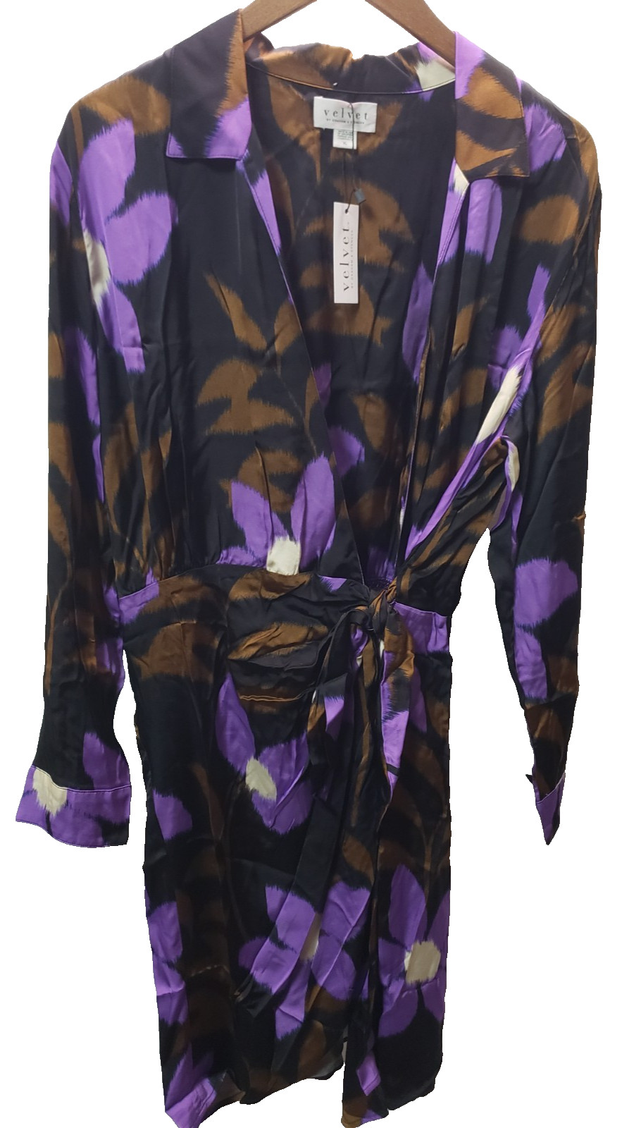 Velvet by Graham & Spencer Womens Janey Printed Satin Dress, Fiji, XL
