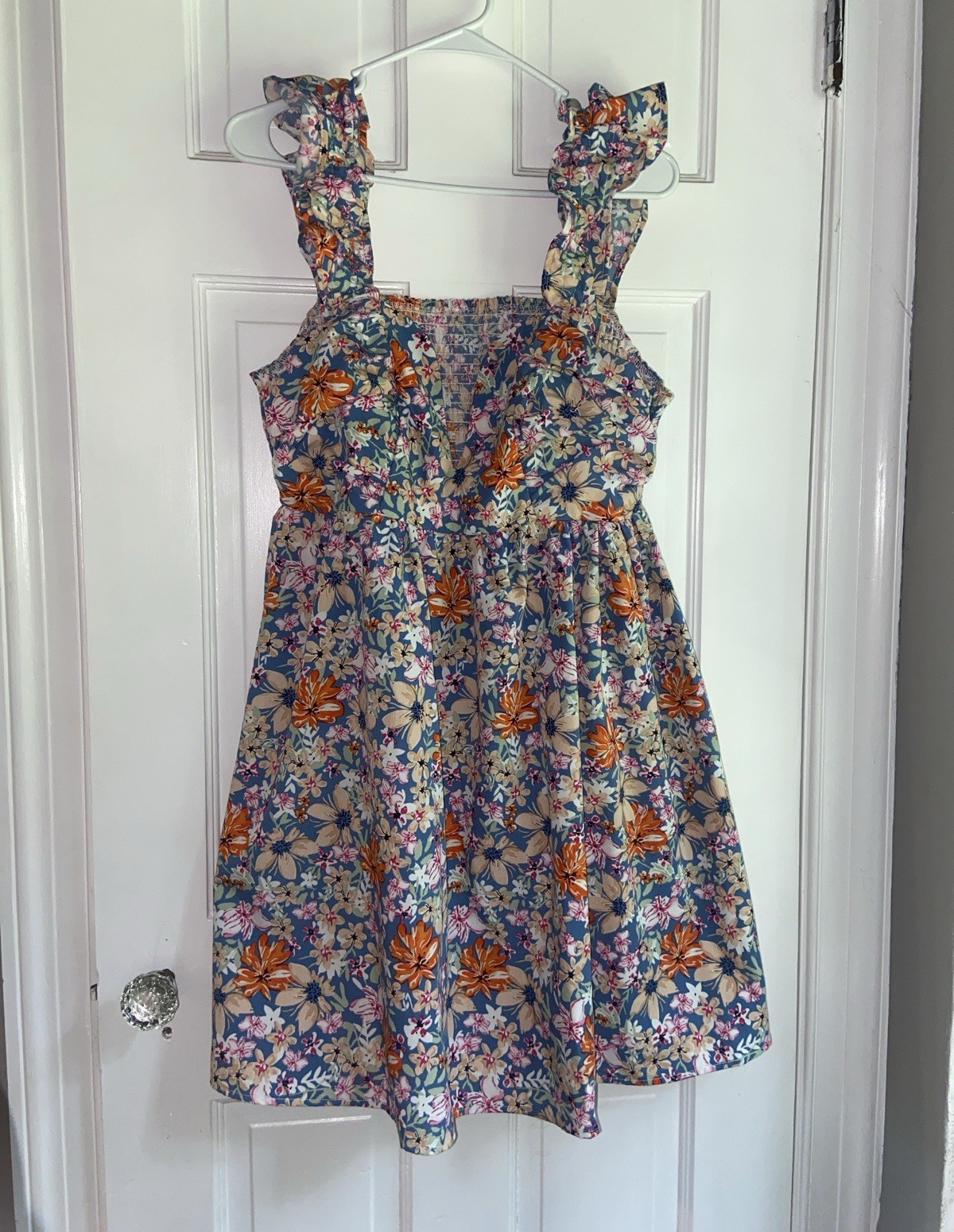 Women’s Floral Smocked Square Neck Ruffle Strap Short Sundress S