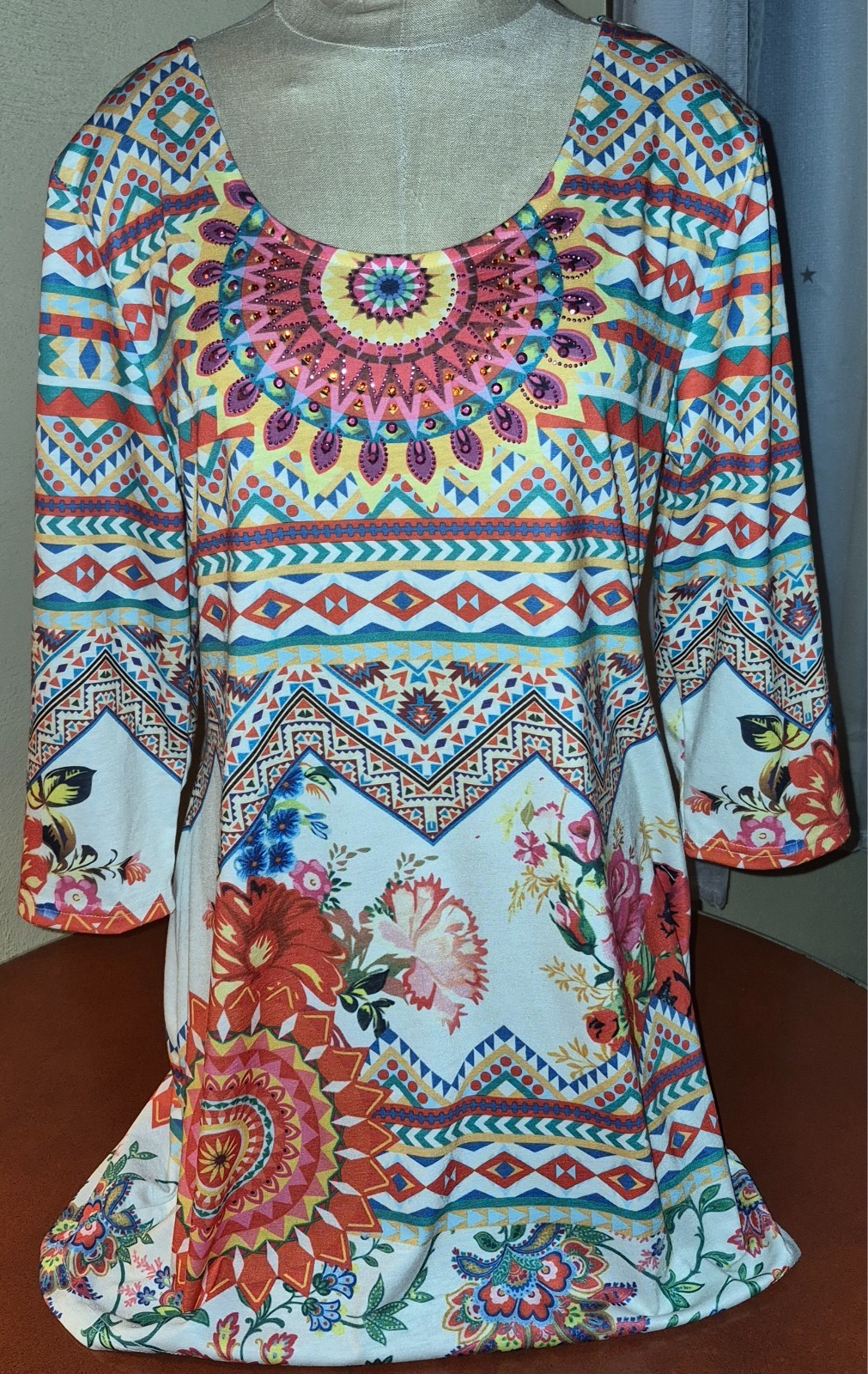 Vintage Concept Pullover Midi Dress Womens Medium Colorful Art to Wear Stretchy