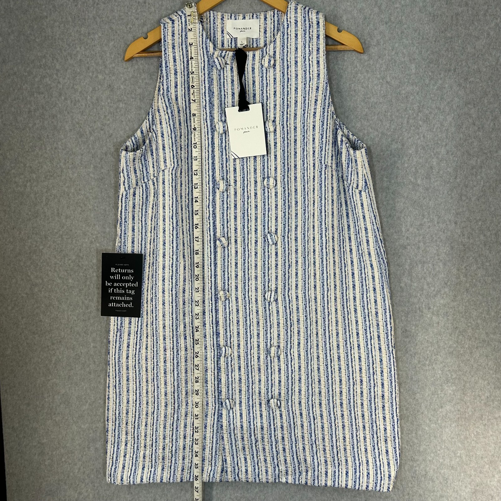 Pomander Place Tuckernuck Bianca Mini Dress Blue Tweed Sleeveless Size Large NWT