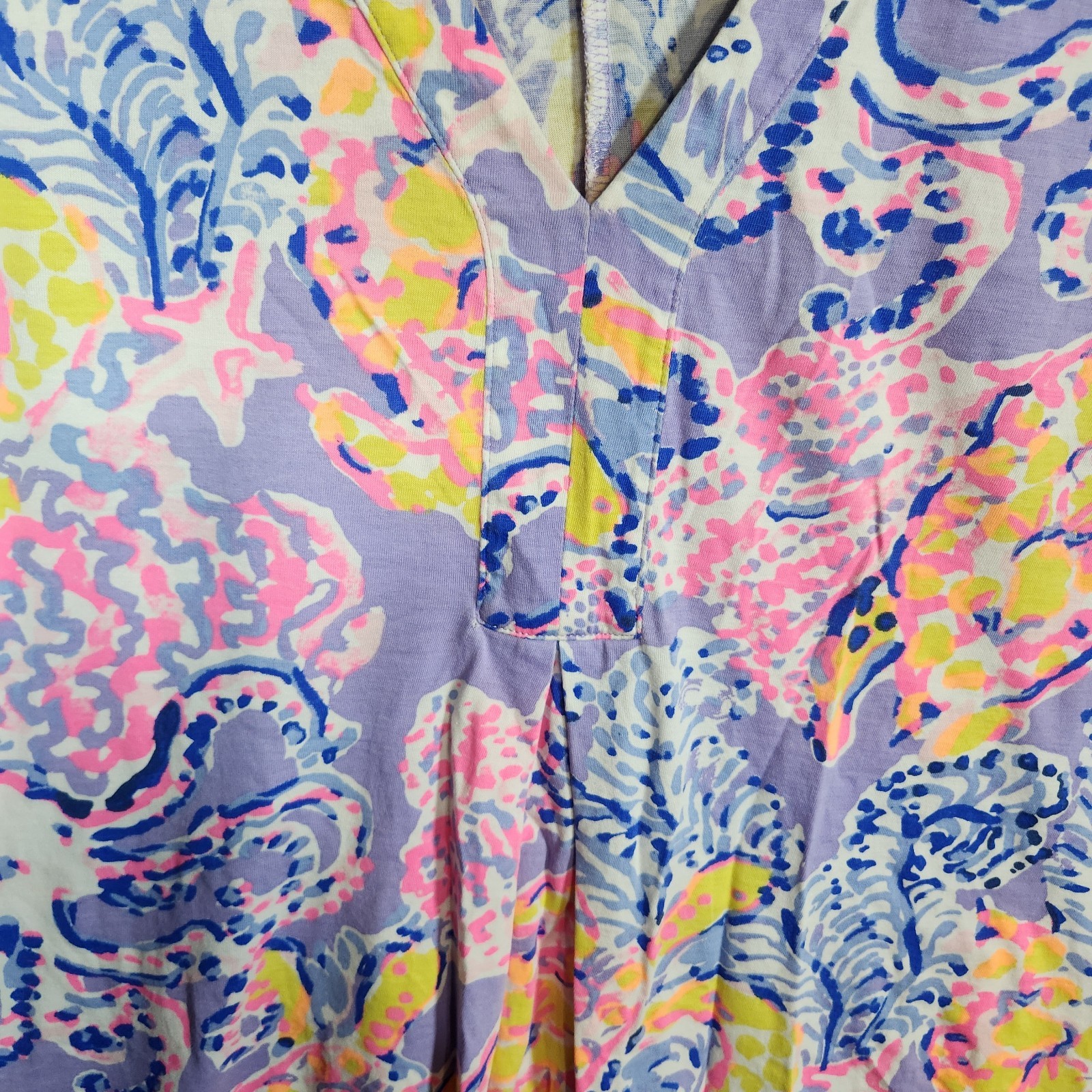 Lilly Pulitzer Womens Amina Swing Dress Medium Lilac Verbena V-Neck Pima Cotton