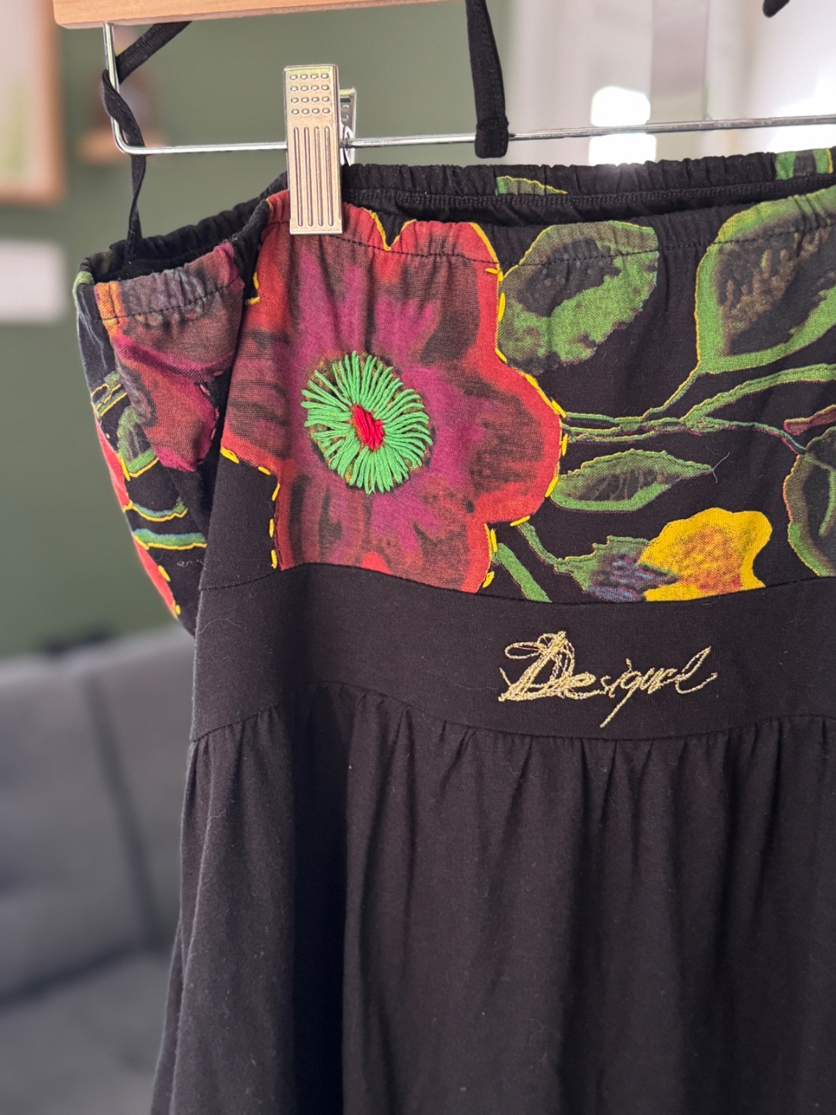 Desigual Womens Strapless Mini Dress Black Floral Boho Pockets