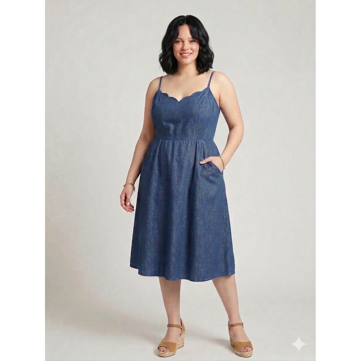Market & Spruce Womens Size XL Blue Denim Sweetheart Scallop Cowgirl Mini