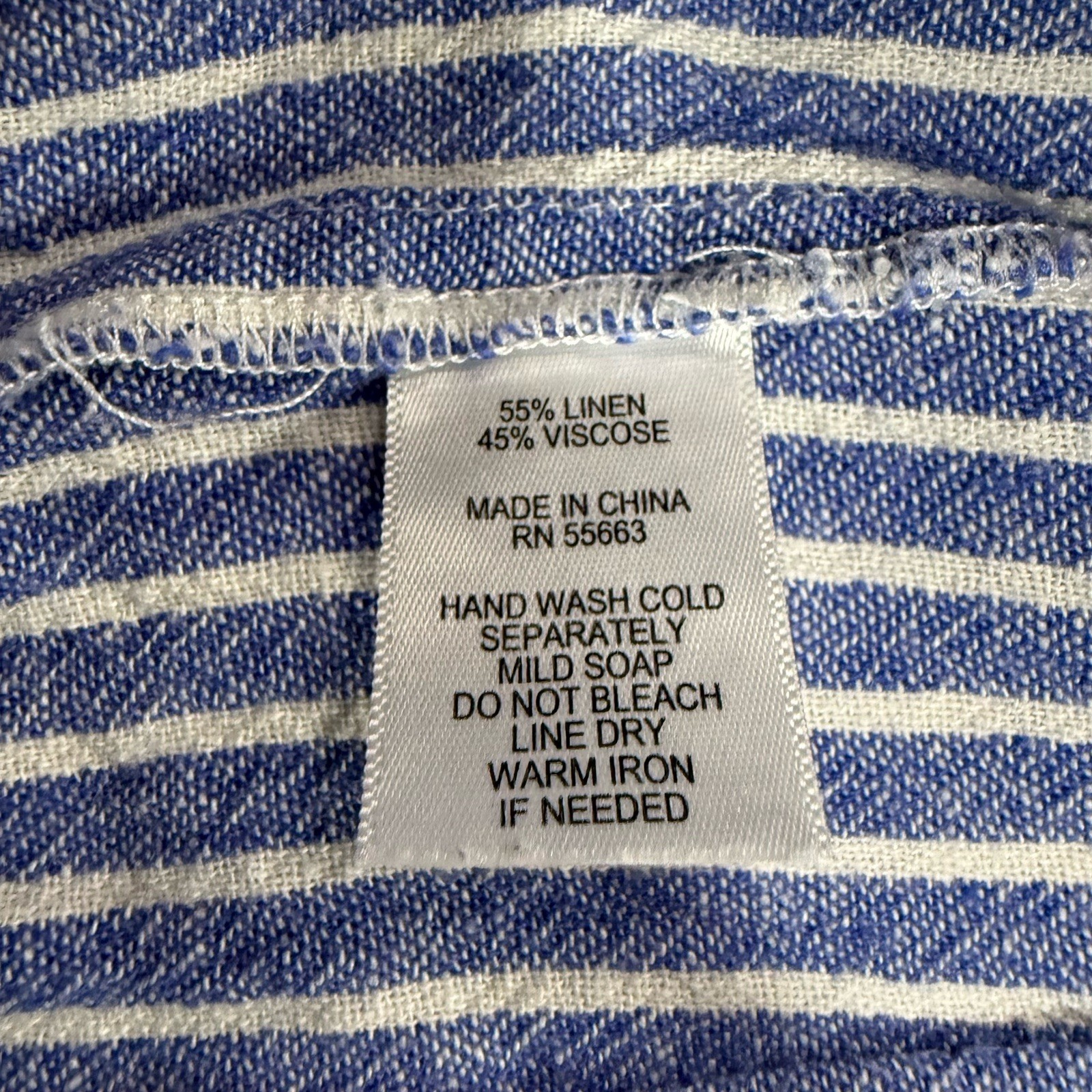 Blue White Vertical Striped For Cynthia Linen Blend Shift Dress W/ Button Sides