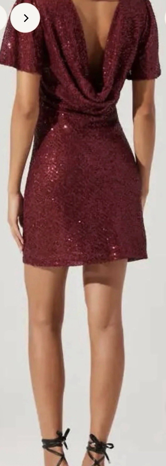 ASTR The Label Wine Sequin Crew Neck Flutter Sleeve Drape Back Mini Dress XS