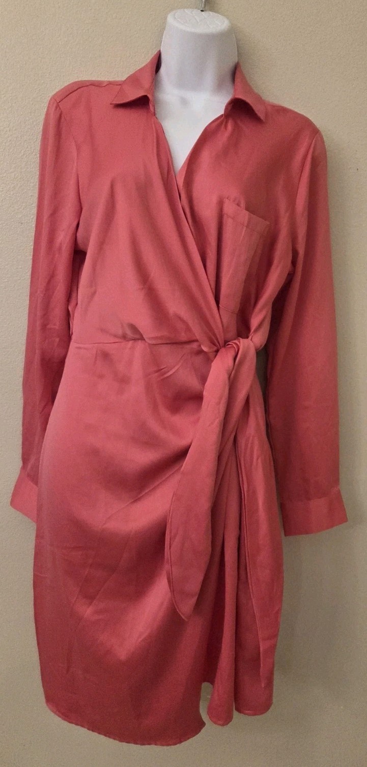 Anthropologie Beyond Works pink Faux Wrap Dress Medium Long Sleeve NWT See Photo