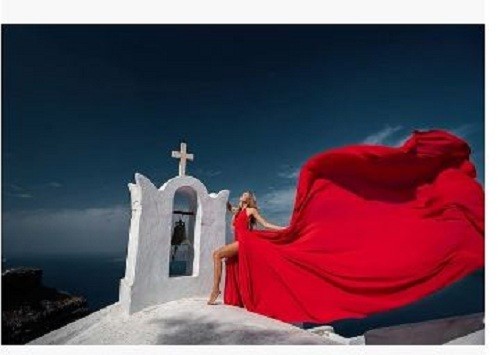 Halter Neck Long Satin Flying Flowy Dress, Long Train Santorini Dress