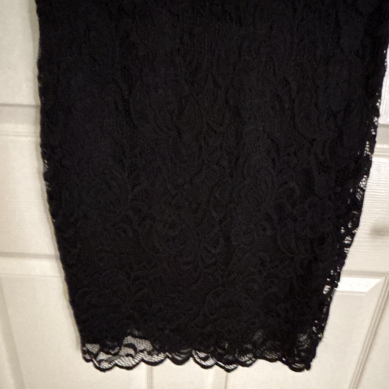 ODCOCD Black Floral Lace Sheath Knee Dress Cap Sleeve Lined Size L
