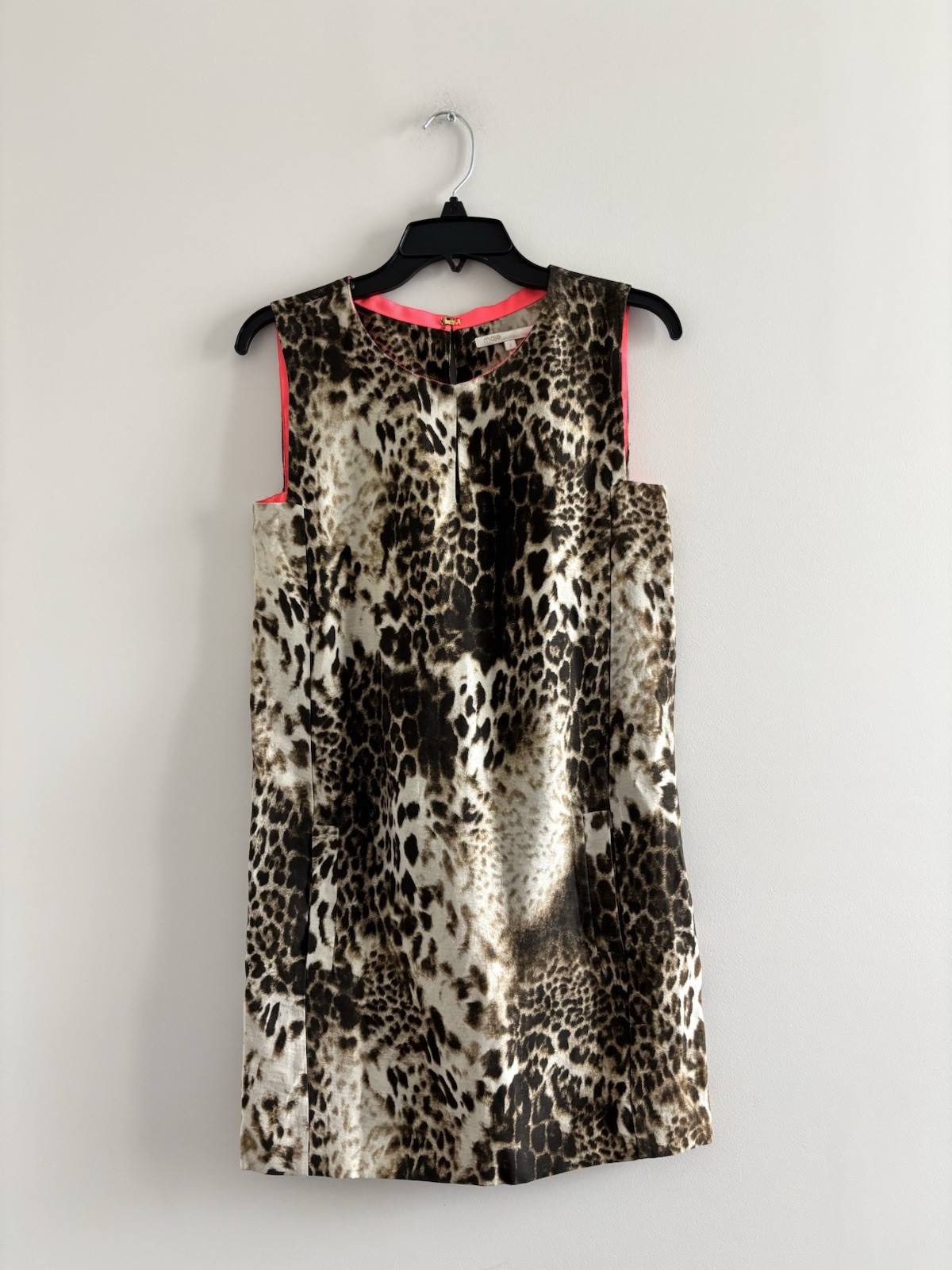 MAJE Leopard Print Mini Dress Linen Blend Shift Sleeveless Medium Retro Mob Wife