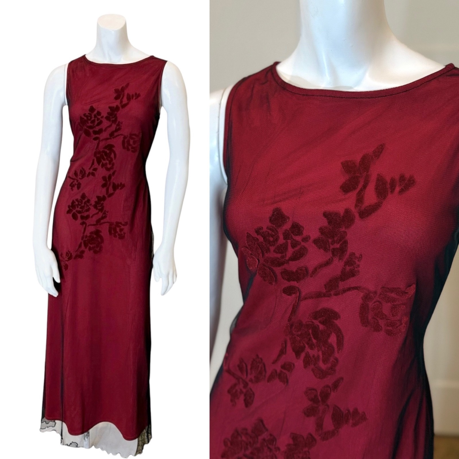 Vintage 90’s y2k MESH OVERLAY GRUNGE DRESS M Vampire Wedding Velvet Guest Goth