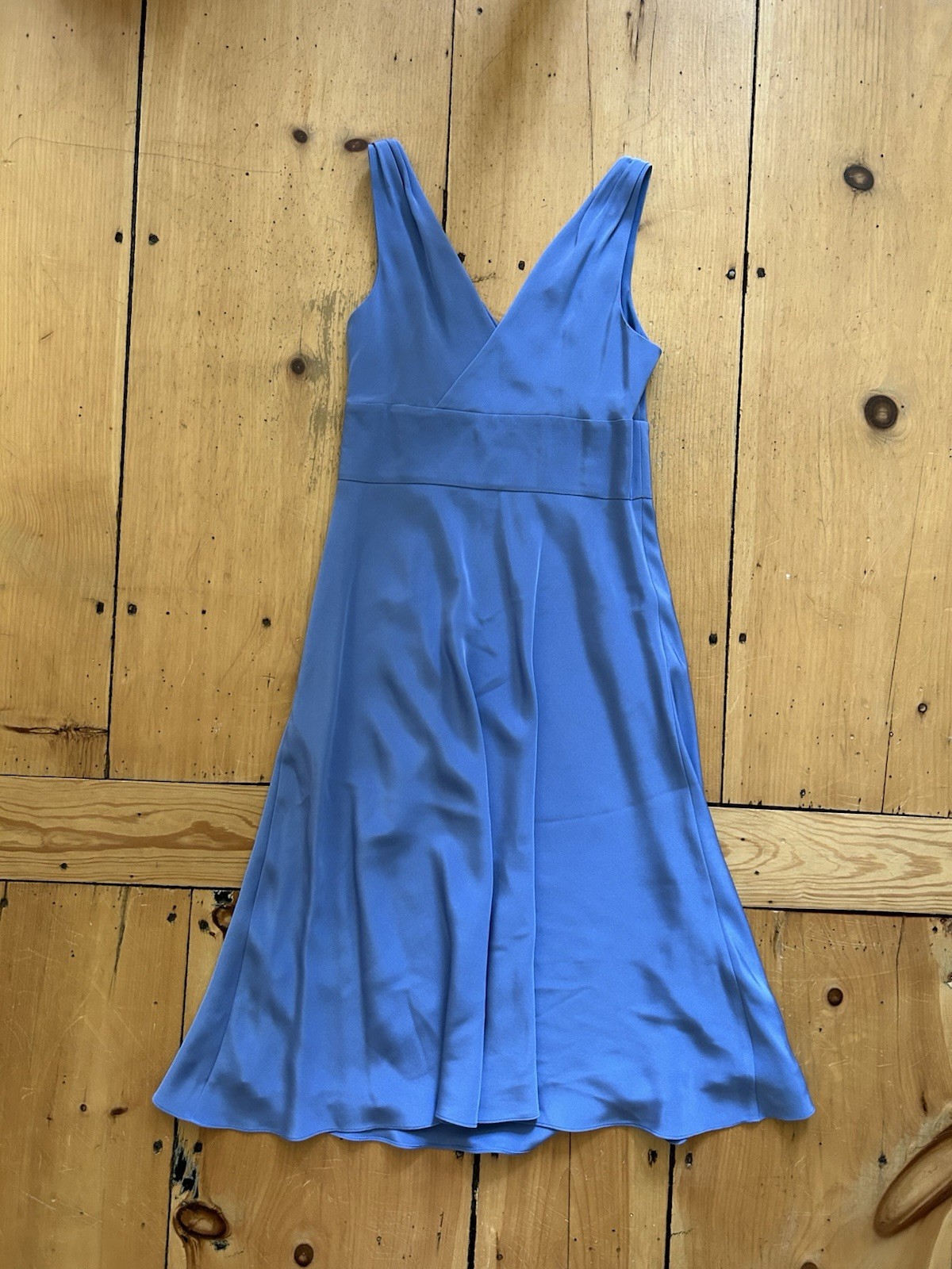 J.CREW Women’s Blue Solid A-Line Dress Size 6 V-Neck Sleeveless 100% Silk Shell