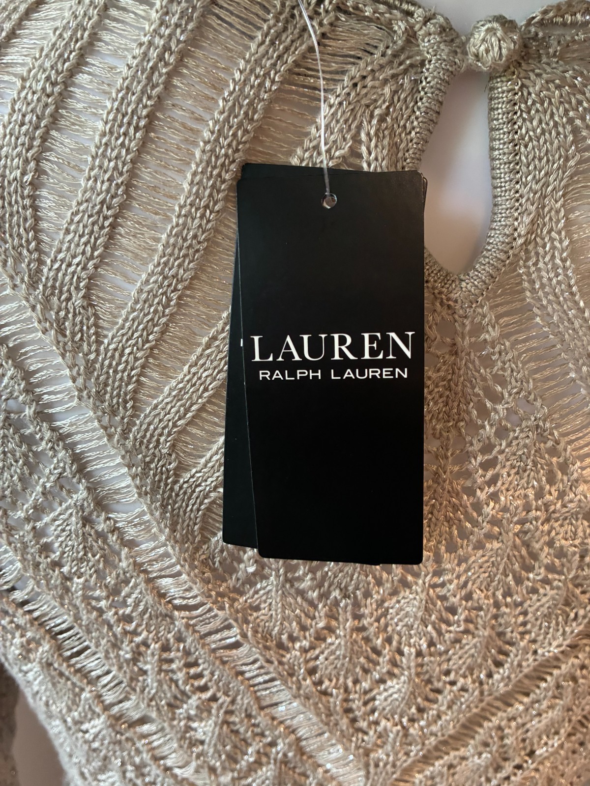 Lauren Ralph Lauren Linen-Blend Knit Sweater Dress Tan Gold Open Work Medium