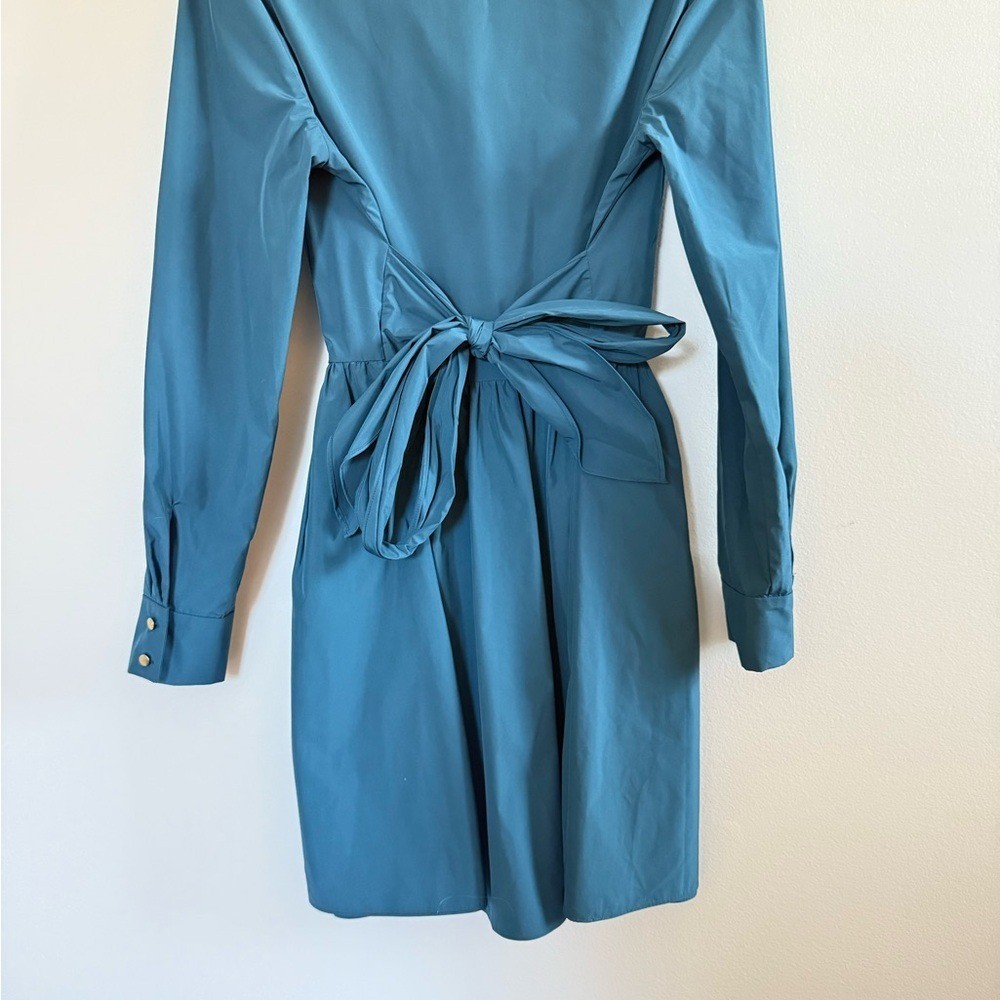 Amanda Uprichard • Conaire Dress Teal Tie Waist Shirt Dress Long Sleeve Medium
