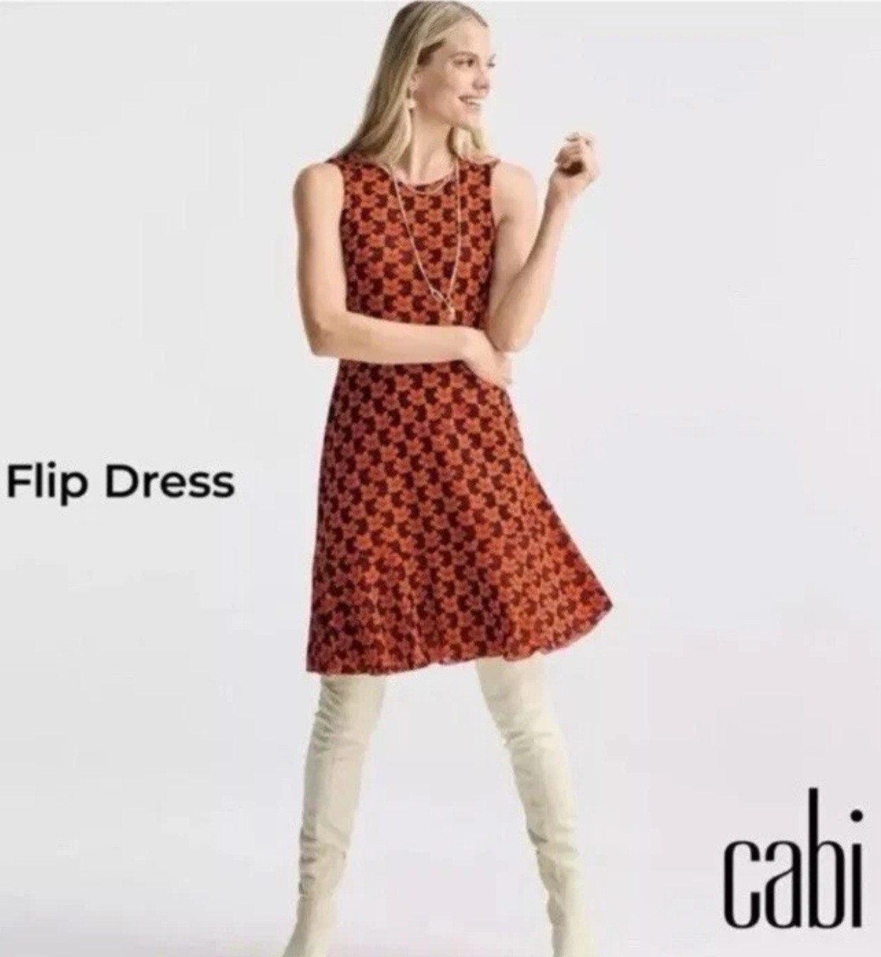 CAbi Reversible Midi Flip Dress Floral & Dots Wide Strap Cinched Accents👗#6370