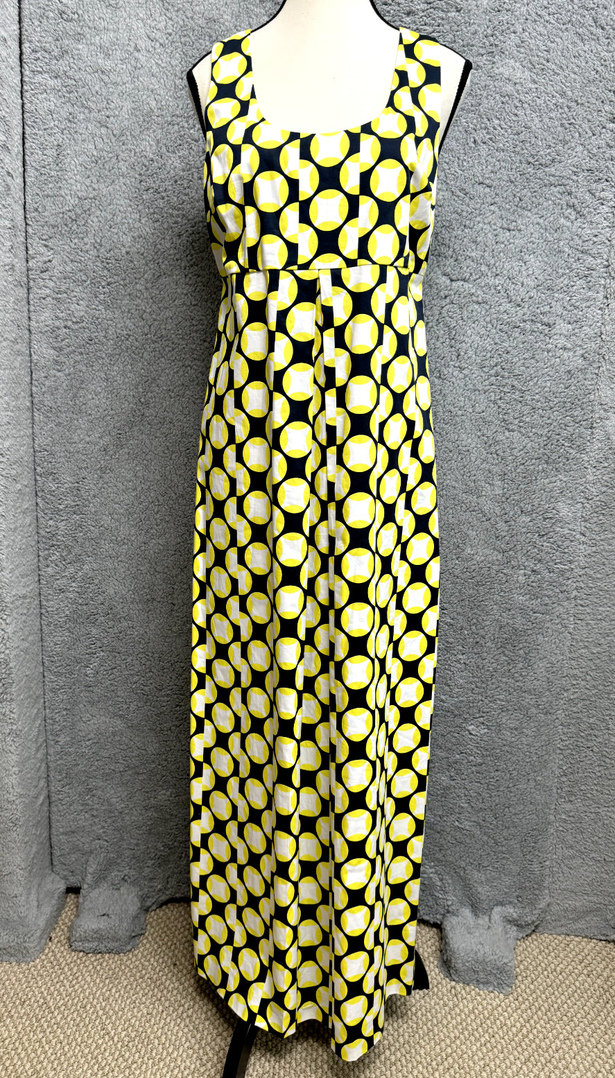 Ellen & Ollie Dress Womens 8 Yellow Black Geo Print Maxi Retro Modern Hippie 70s