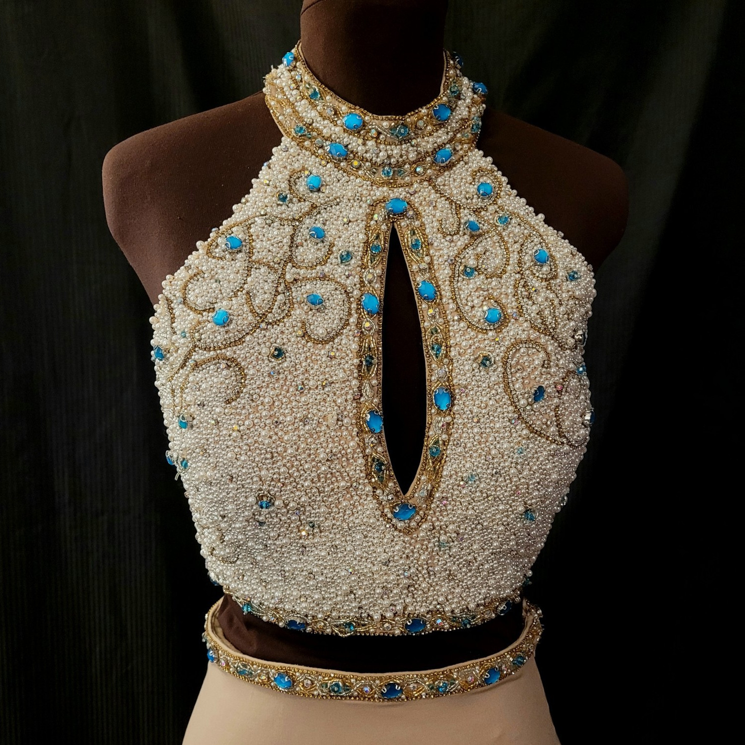Jovani Women’s Champagne Beaded Halter Backless Formal Long Maxi Dress Sz 4