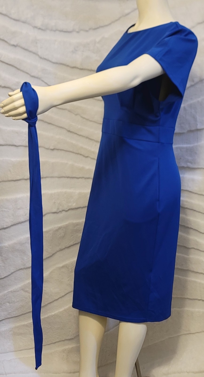 Jasambac Size Large Blue Bodycon Pencil Dress Office Pocket Belt Career