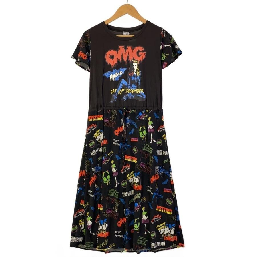 Hysteric Glamour Black Rayon Graphic Print Short Sleeve Dress FREE Auth