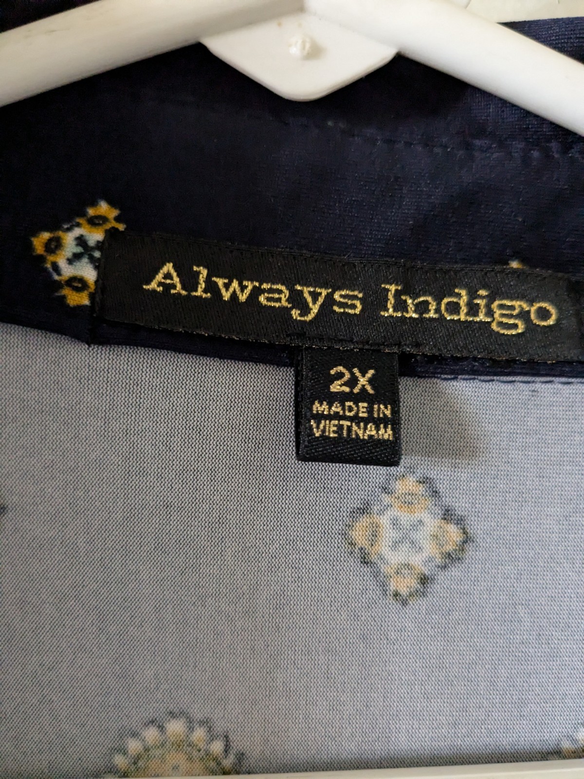 “Always Indigo” Plus Size 2X Navy Blue & Gold Collared Dress