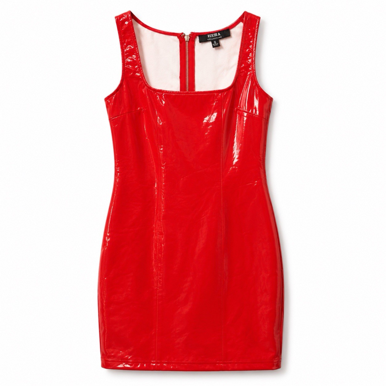 HERA Collection Red Faux Latex Mini Dress S Glossy Bodycon Sleeveless Clubwear