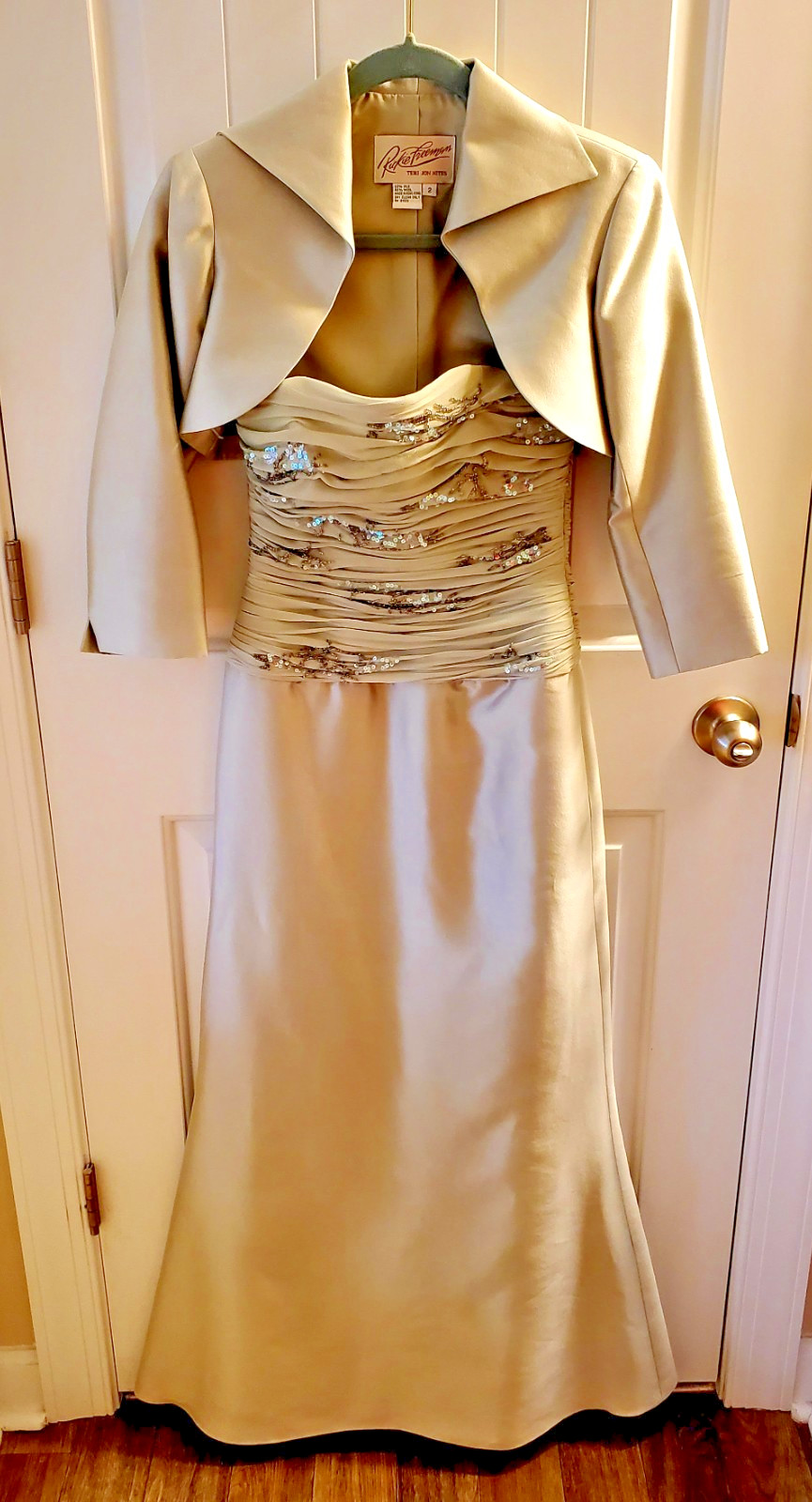 RICKIE FREEMAN for TERI JON NITES DRESS-SHIRRED GOWN & BOLERO JACKET-SIZE 2-NEW