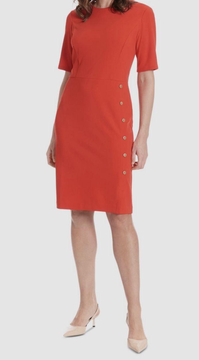 London Times Women’s Red Button-Trim Stretch Sheath Dress Size 10