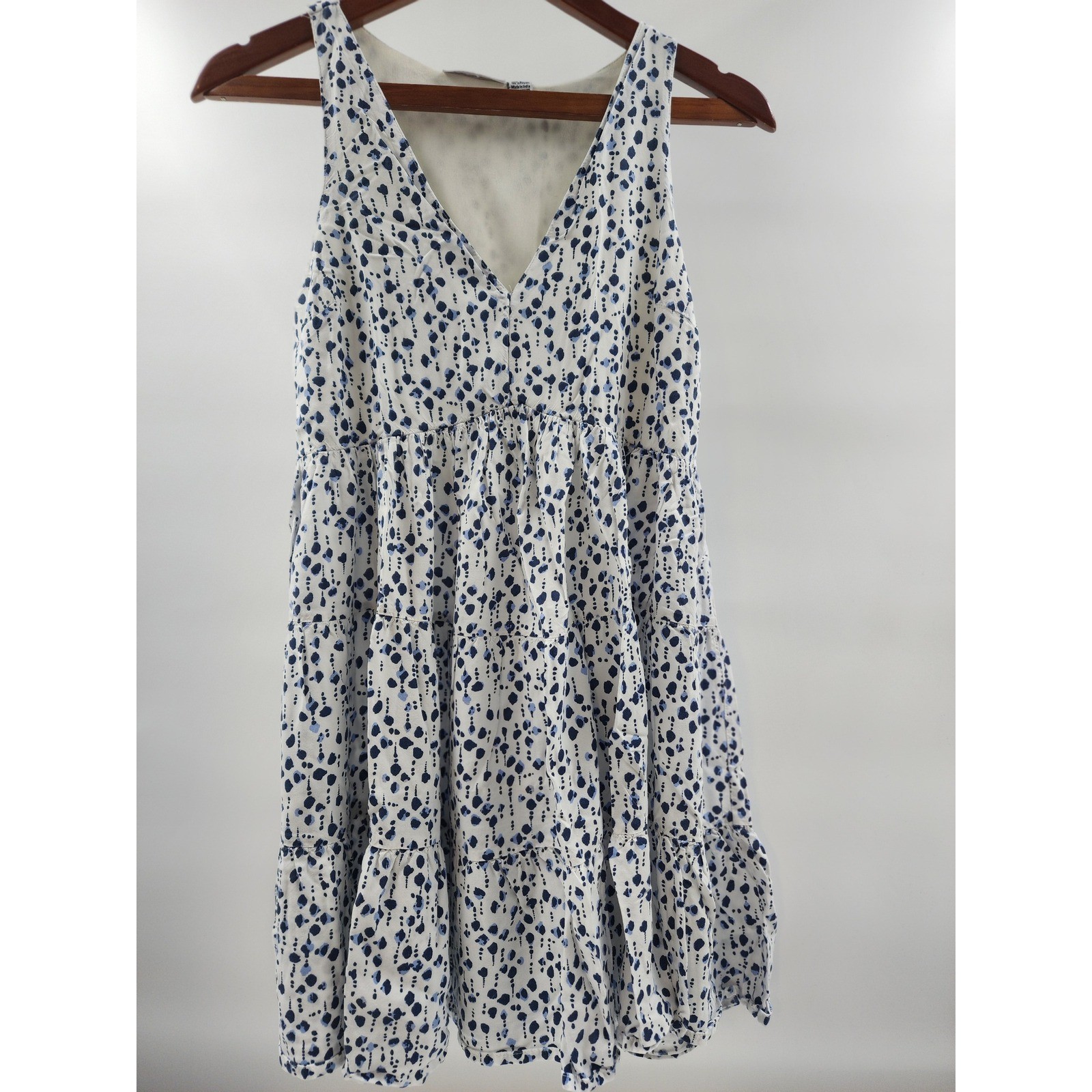 Sincerely Jules Womens Blue White Abstract Dot Tiered V-Neck Mini Dress Size M