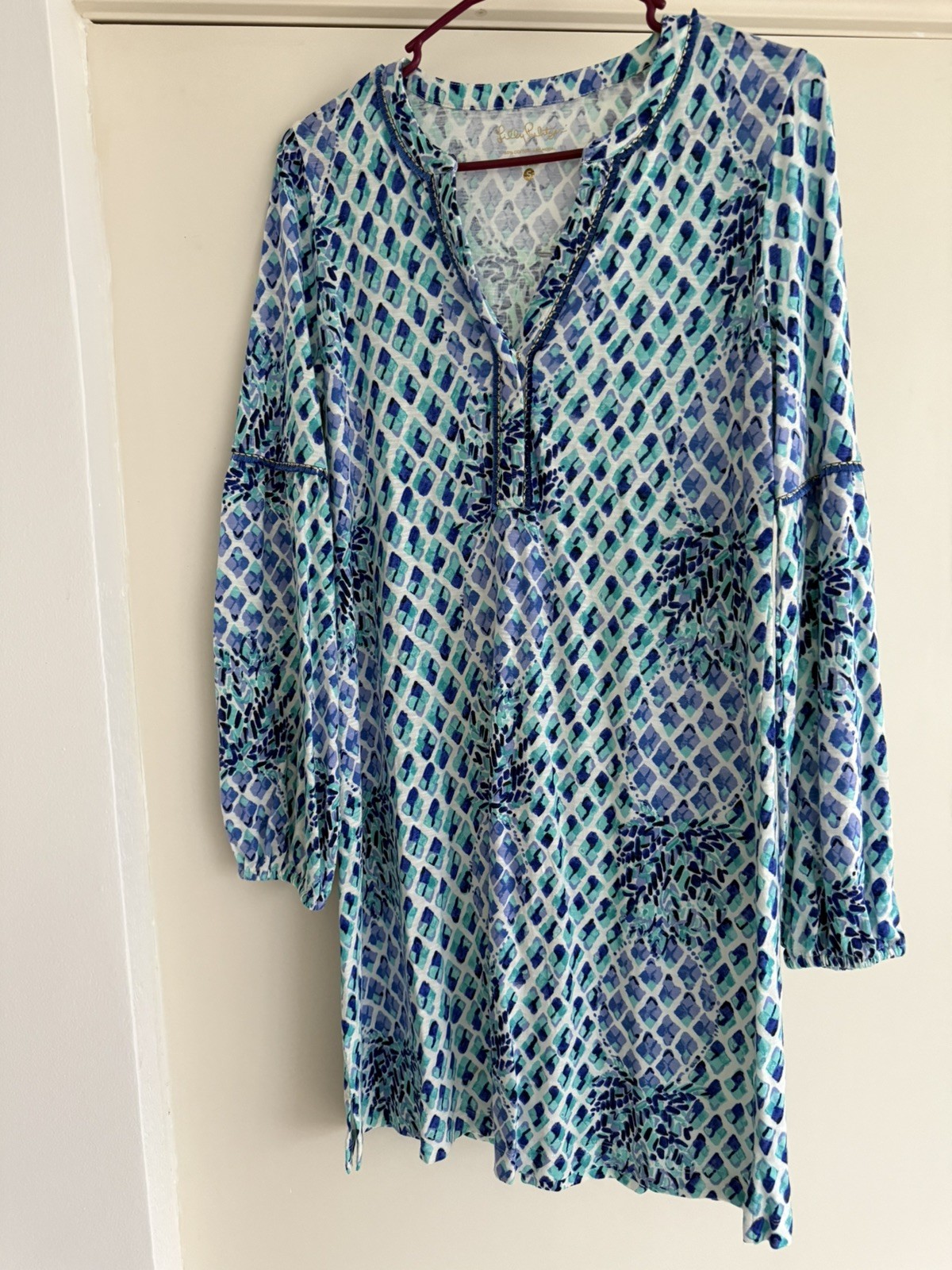 Lilly Pulitzer Marlowe Dress Style 28836 Blue Aqua Long Sleeve Size Small