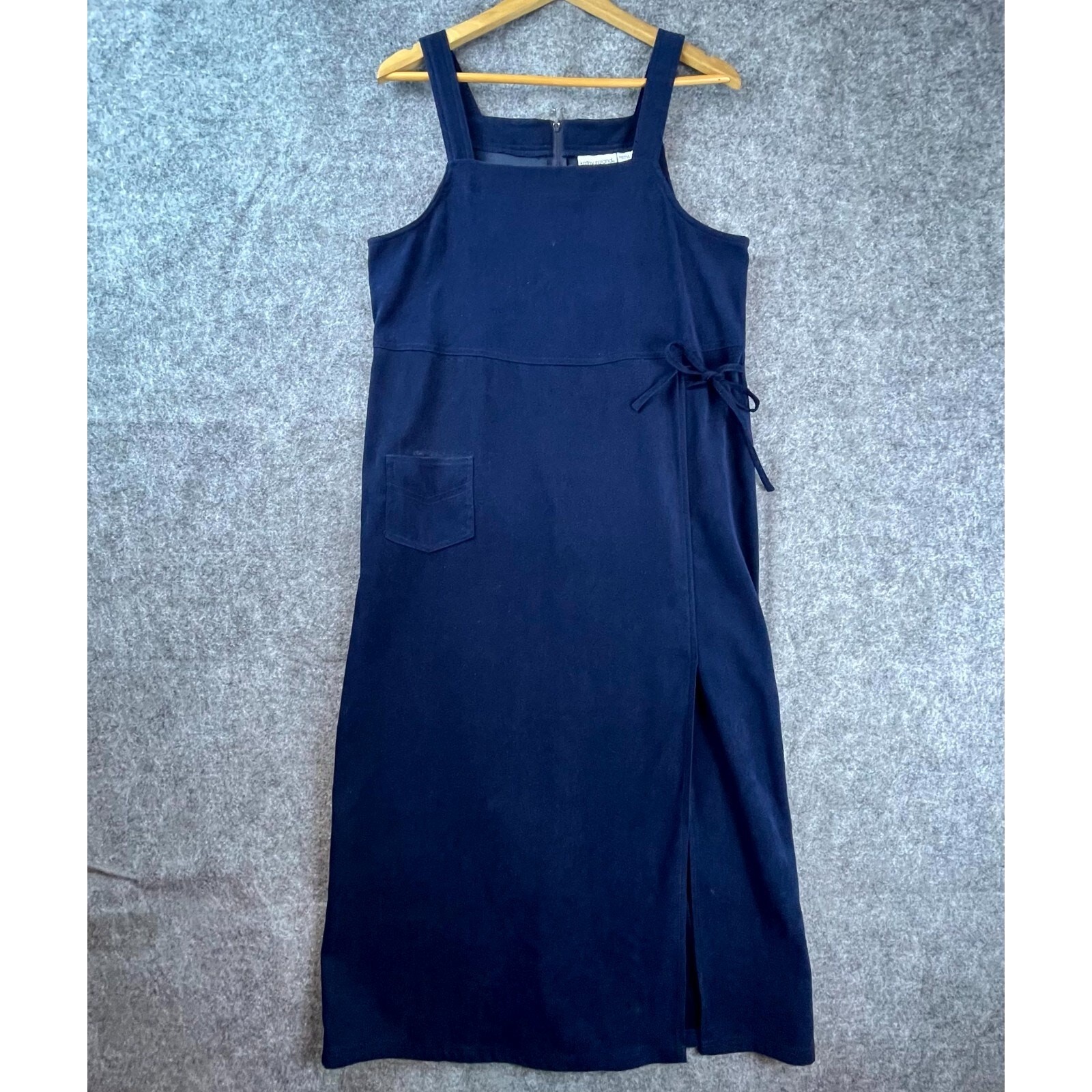 Kathy Ireland Dress Small Navy Wrap Side Tie Jumper Pinafore Modest Minimalist
