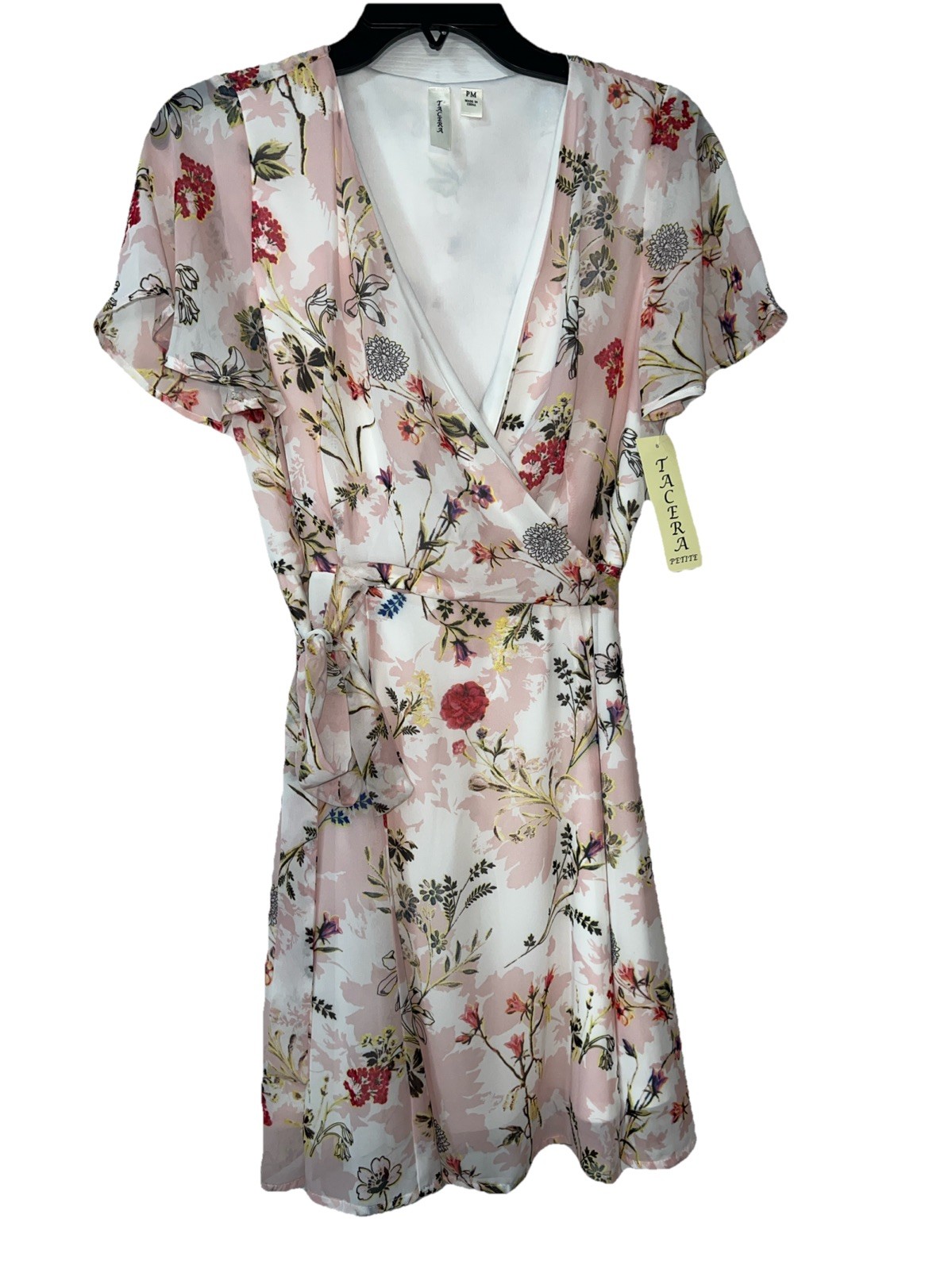 Tacera Womens Dress Sz MP Wrap With Tie Short Sleeves Layered Floral Lined