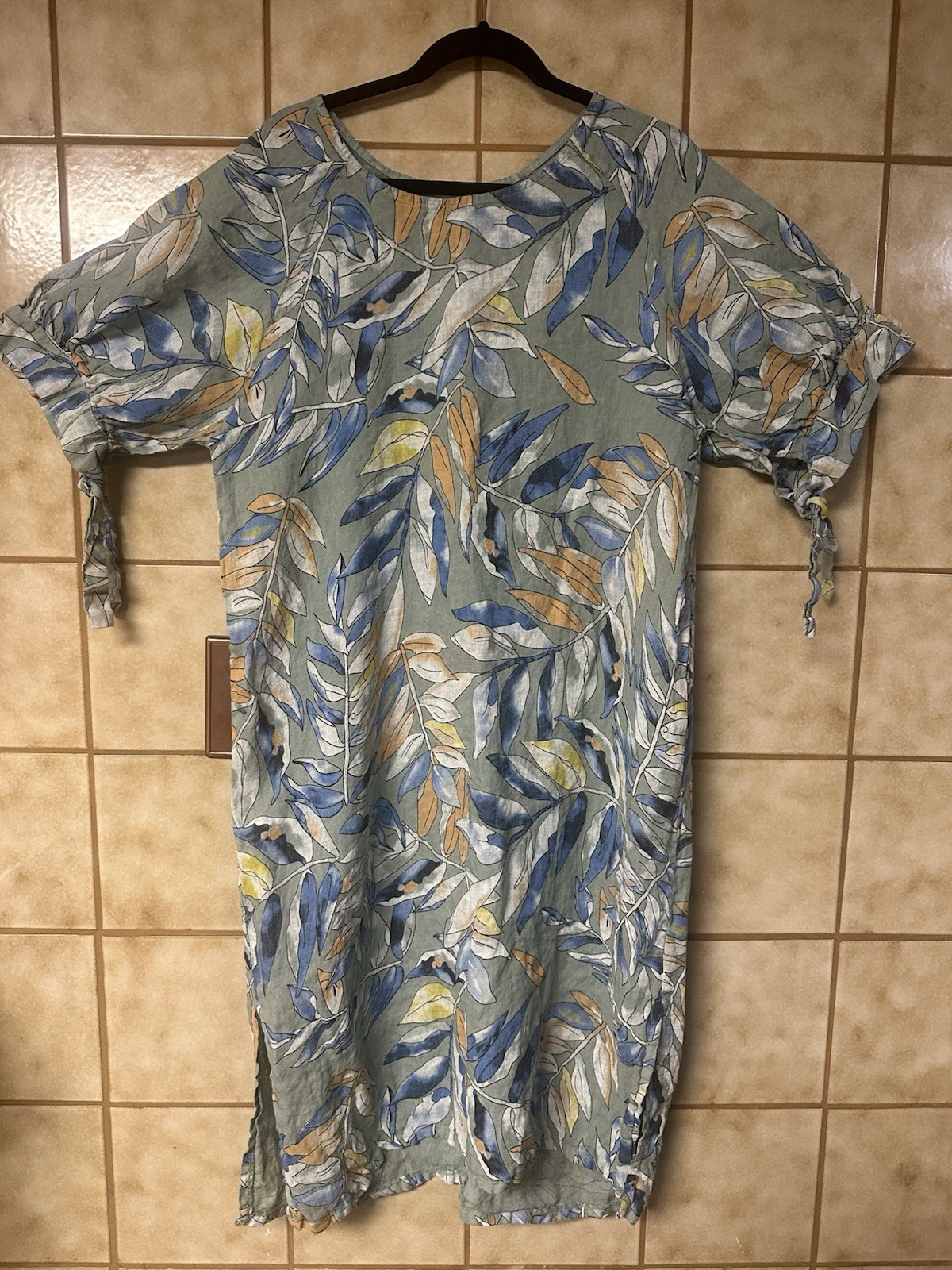Leitmotif Women’s 100% Linen Dress, Tropical Lounge Made In Italy, Sz One Size