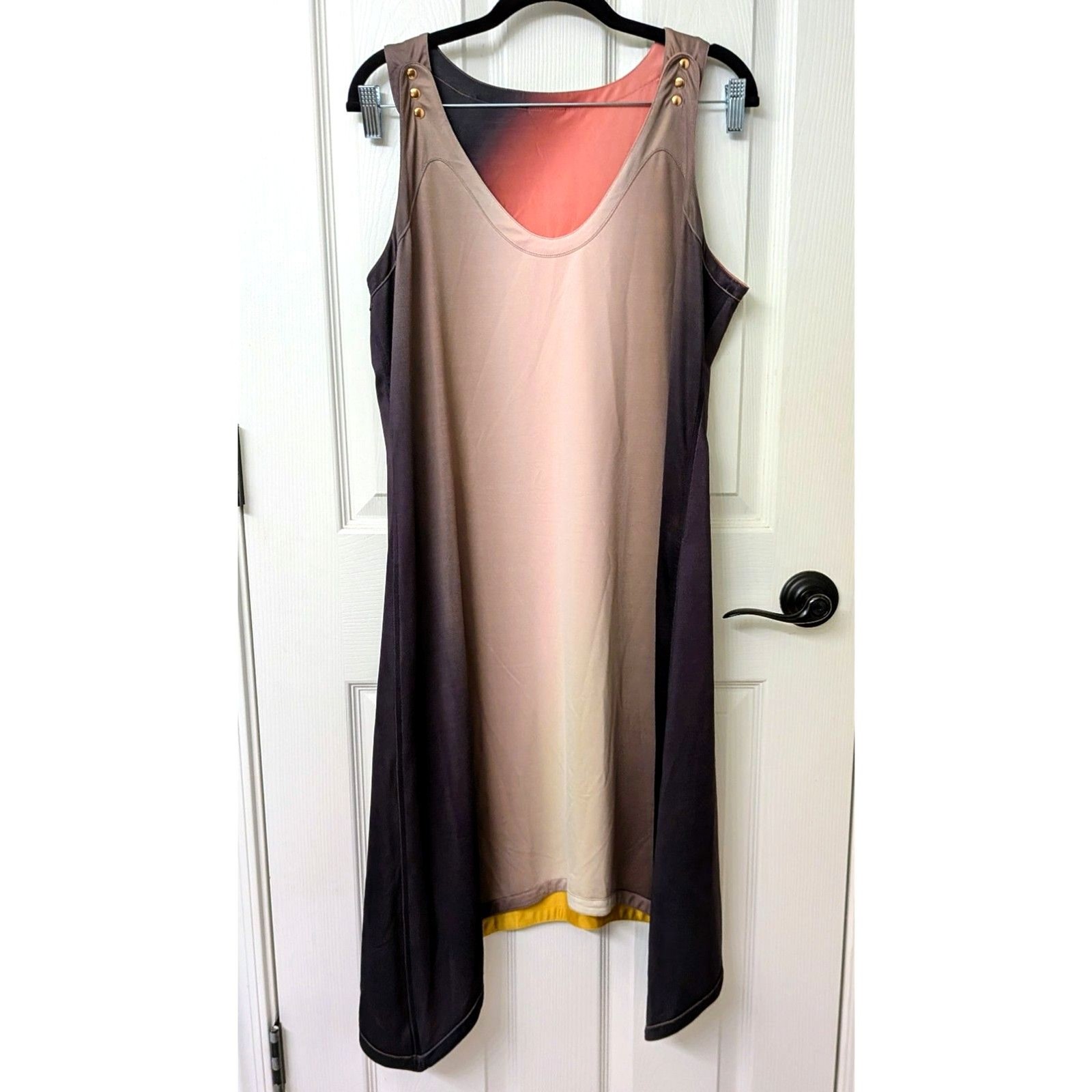 Reversible & Adjustable V-Neck Dress in Dark Grey, Pink & Yellow | SZ Large