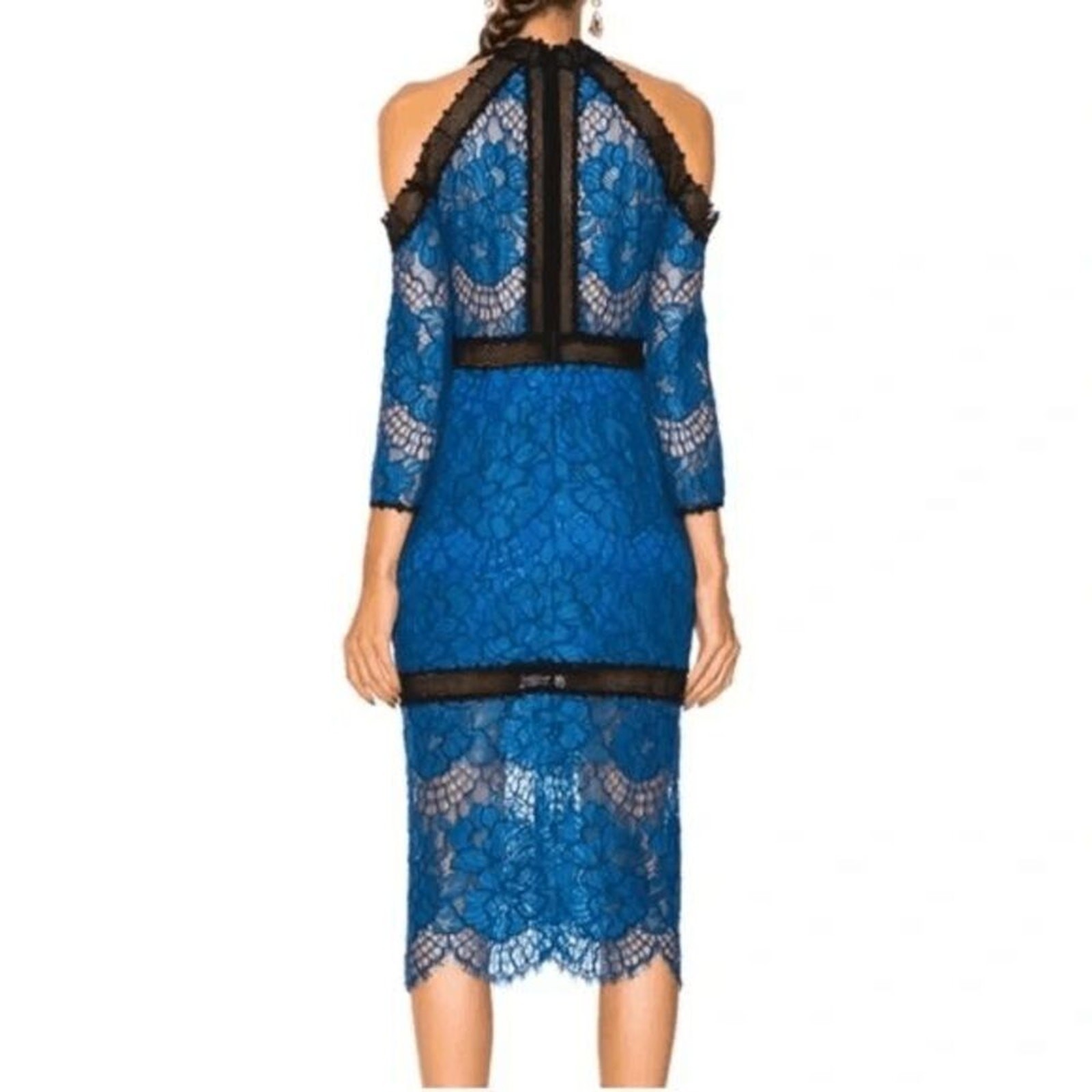 ALEXIS Marlowe Cold Shoulder Lace Midi Dress Blue Small EUC K334