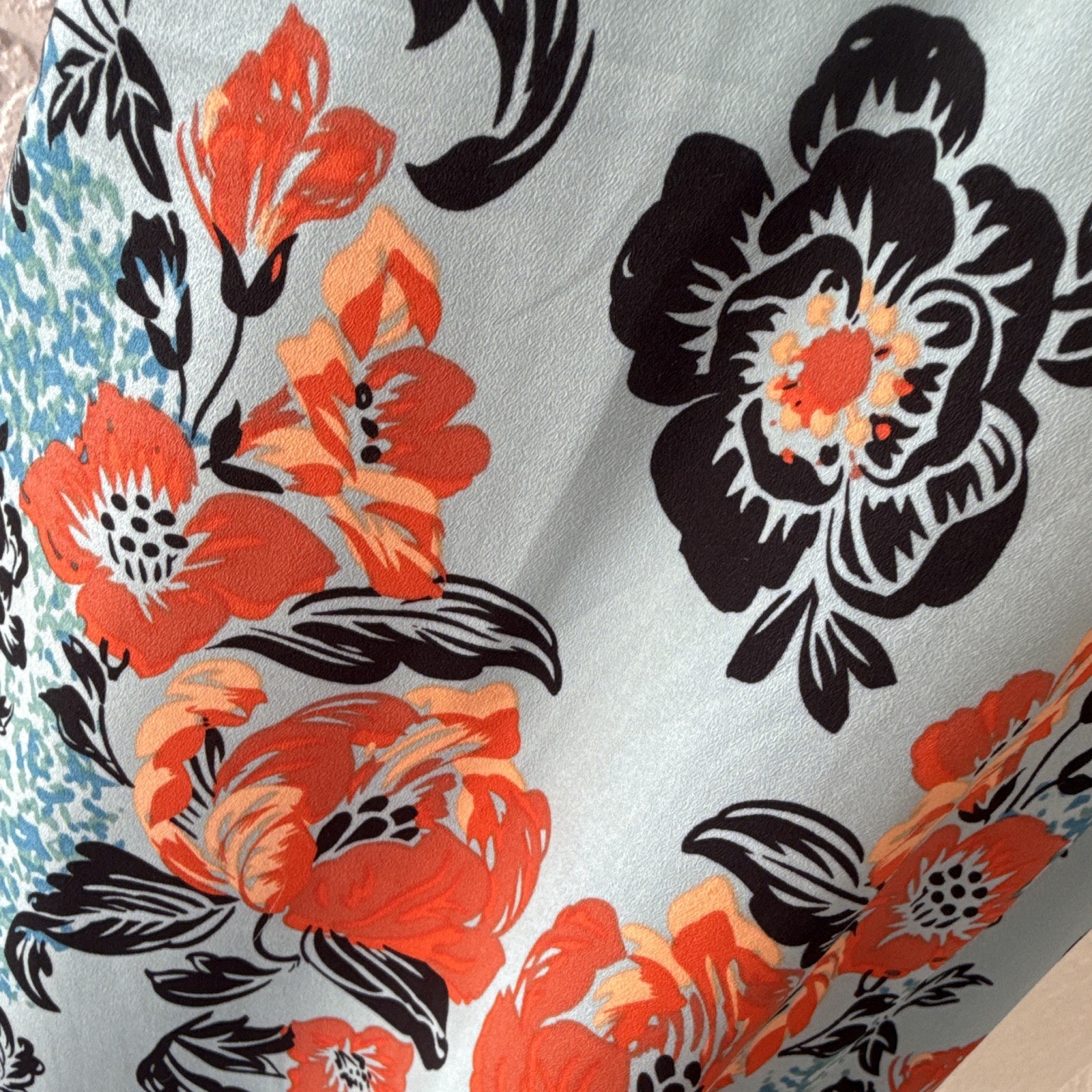 CAbi Blue Orange Floral Chiffon V-Neck Sleeveless Shift Knee Dress M 5400