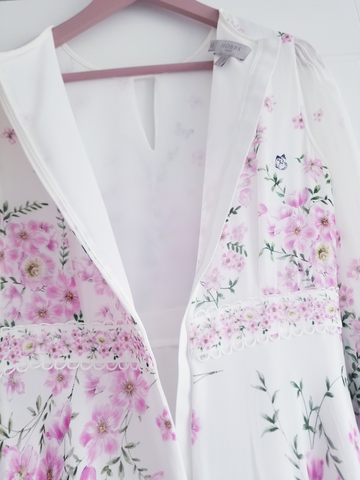 Hobbs Skye Floral Print Pure Silk Midi Dress Ivory Pink Size UK 10 Petite (8-10)
