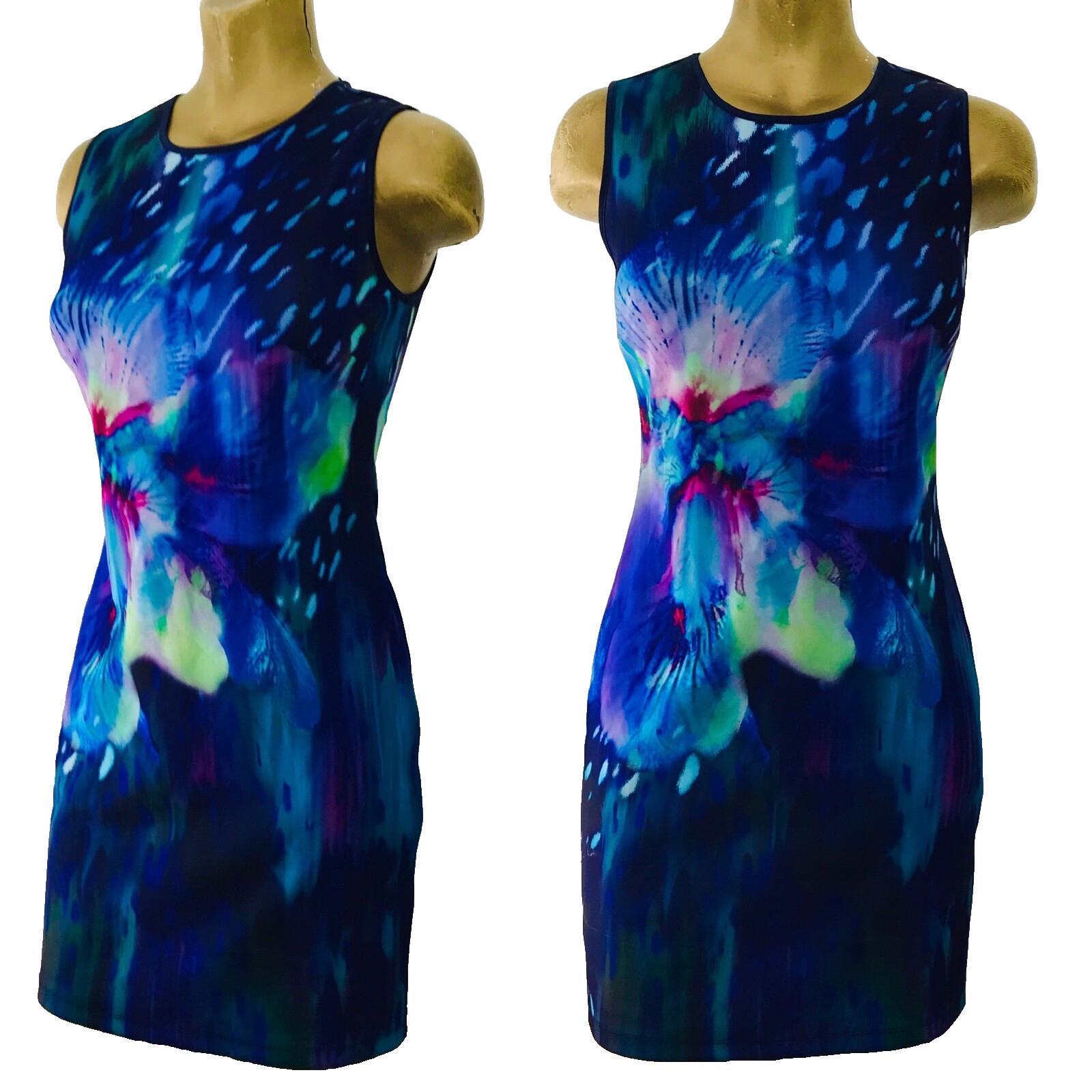 APT. 9 Chic Tropical Watercolor FLORAL Wearable Art Print Shift DRESS XS