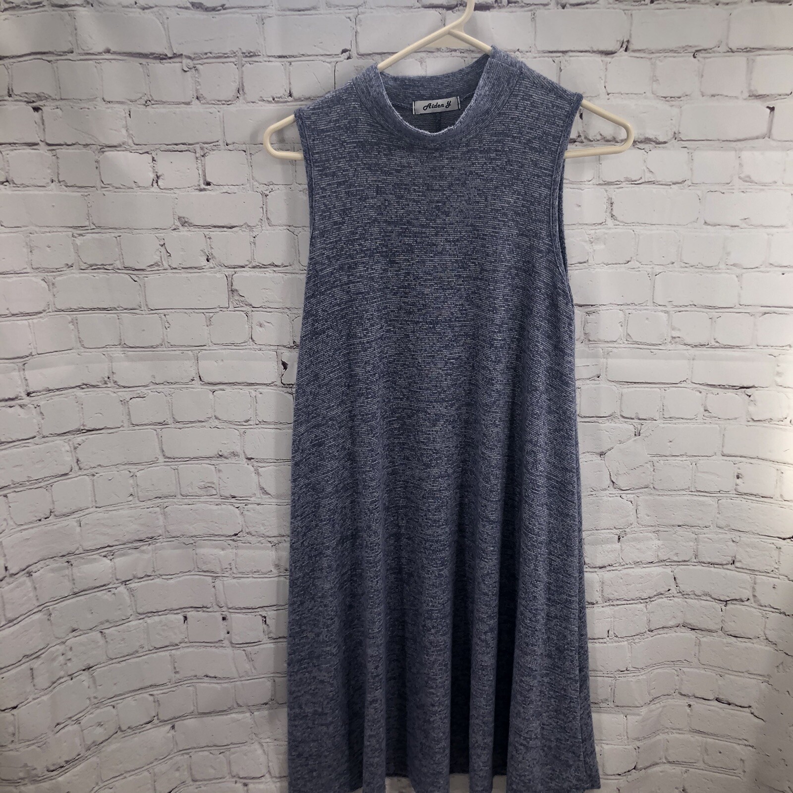 Aiden Y Womens Blue Mock Neck Sleeveless A-line Casual Knit Short Dress Sz Small